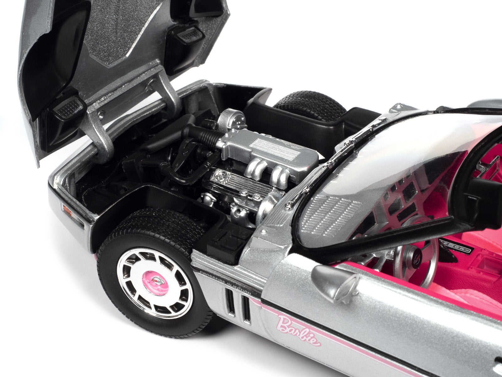 1986 Chevrolet Corvette Convertible Silver Metallic with Pink Interior "Barbie" "Silver Screen Machines" 1/18 Diecast Model Car by Auto World - Premium Corvette Models from Autoworld - Just $144.86! Shop now at Rapidvehicles