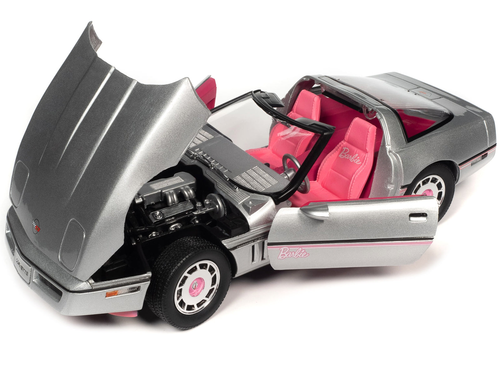 1986 Chevrolet Corvette Convertible Silver Metallic with Pink Interior "Barbie" "Silver Screen Machines" 1/18 Diecast Model Car by Auto World - Premium Corvette Models from Autoworld - Just $144.86! Shop now at Rapidvehicles