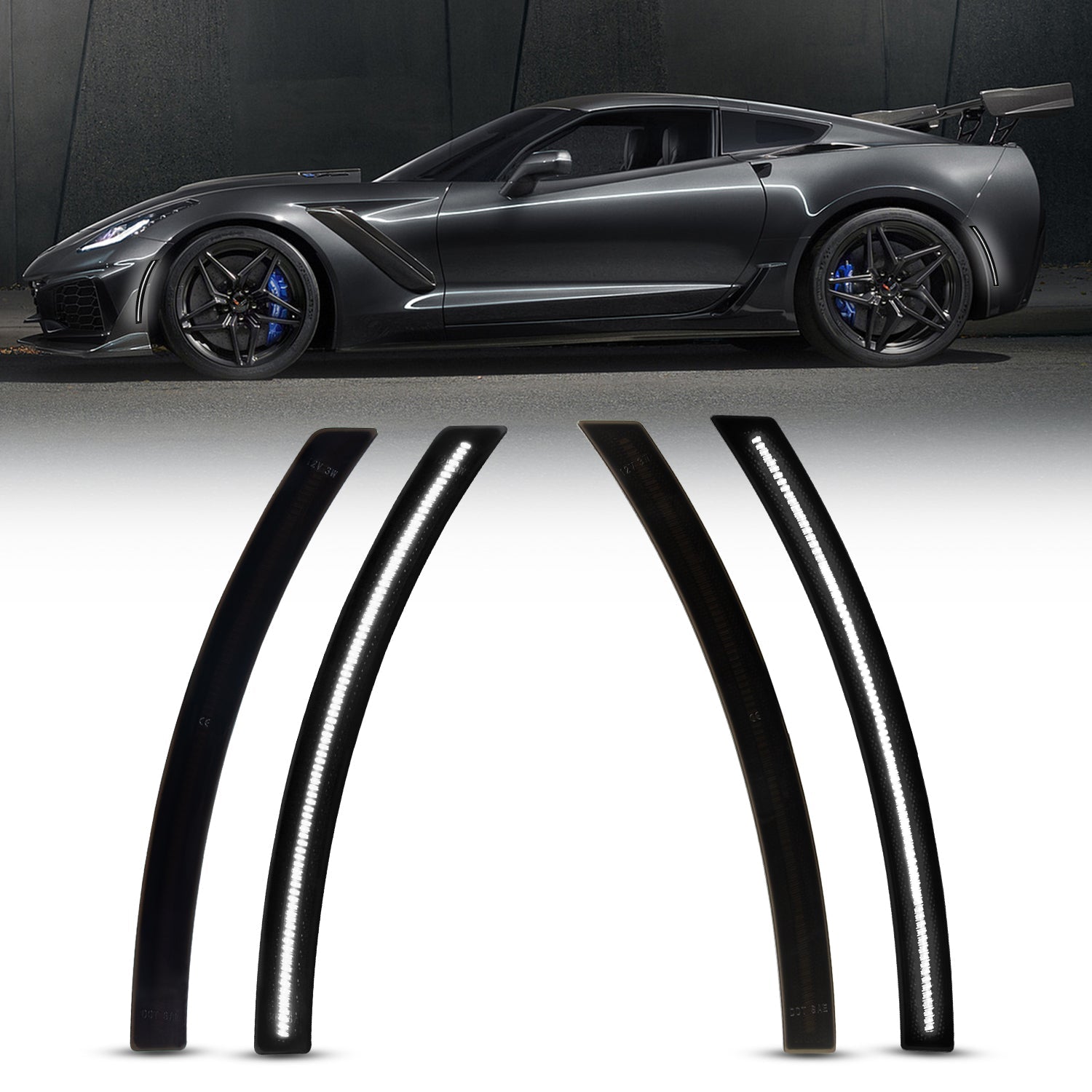 2014–2019 Chevrolet Corvette C7 Smoked White LED Side Markers Set