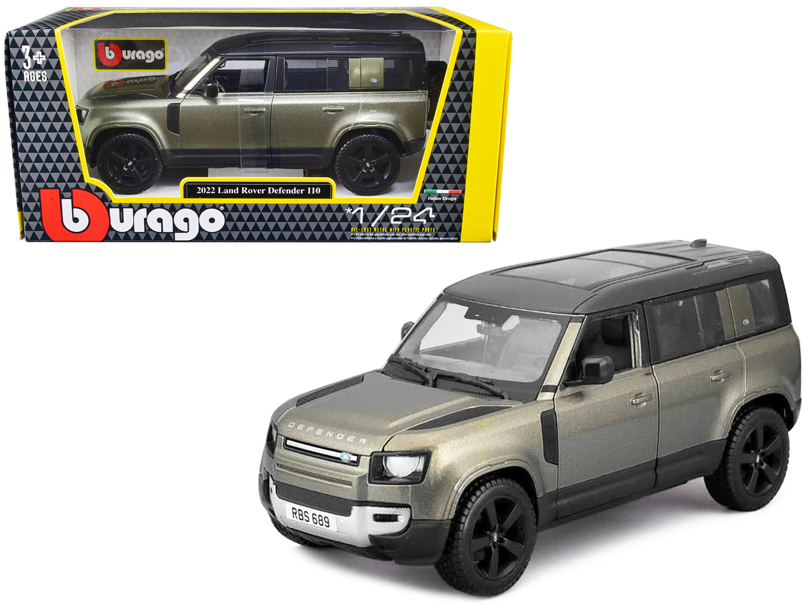 2022 Land Rover Defender 110 Green Metallic with Black Top and Sunroof 1/24 Diecast Model Car by Bburago free shipping USA