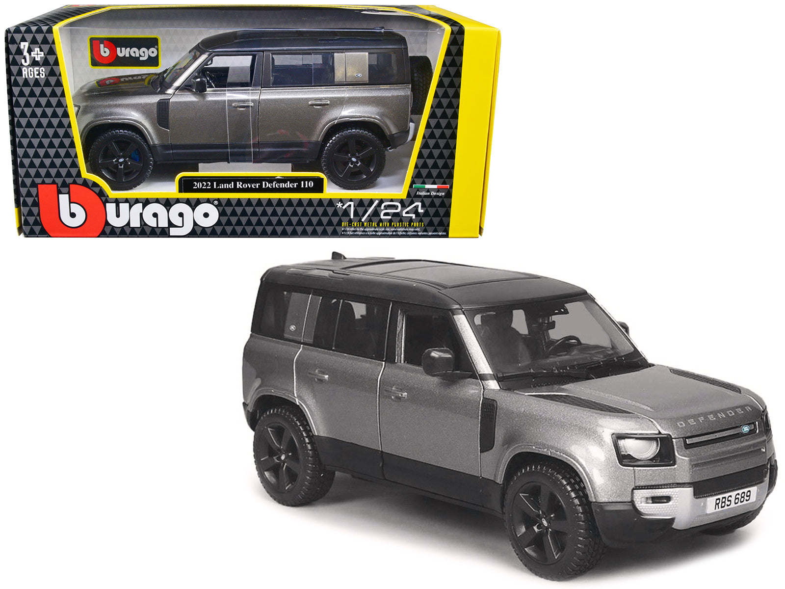 2022 Land Rover Defender 110 Dark Silver Metallic with Black Top and Sunroof 1/24 Diecast Model Car by Bburago free shipping USA