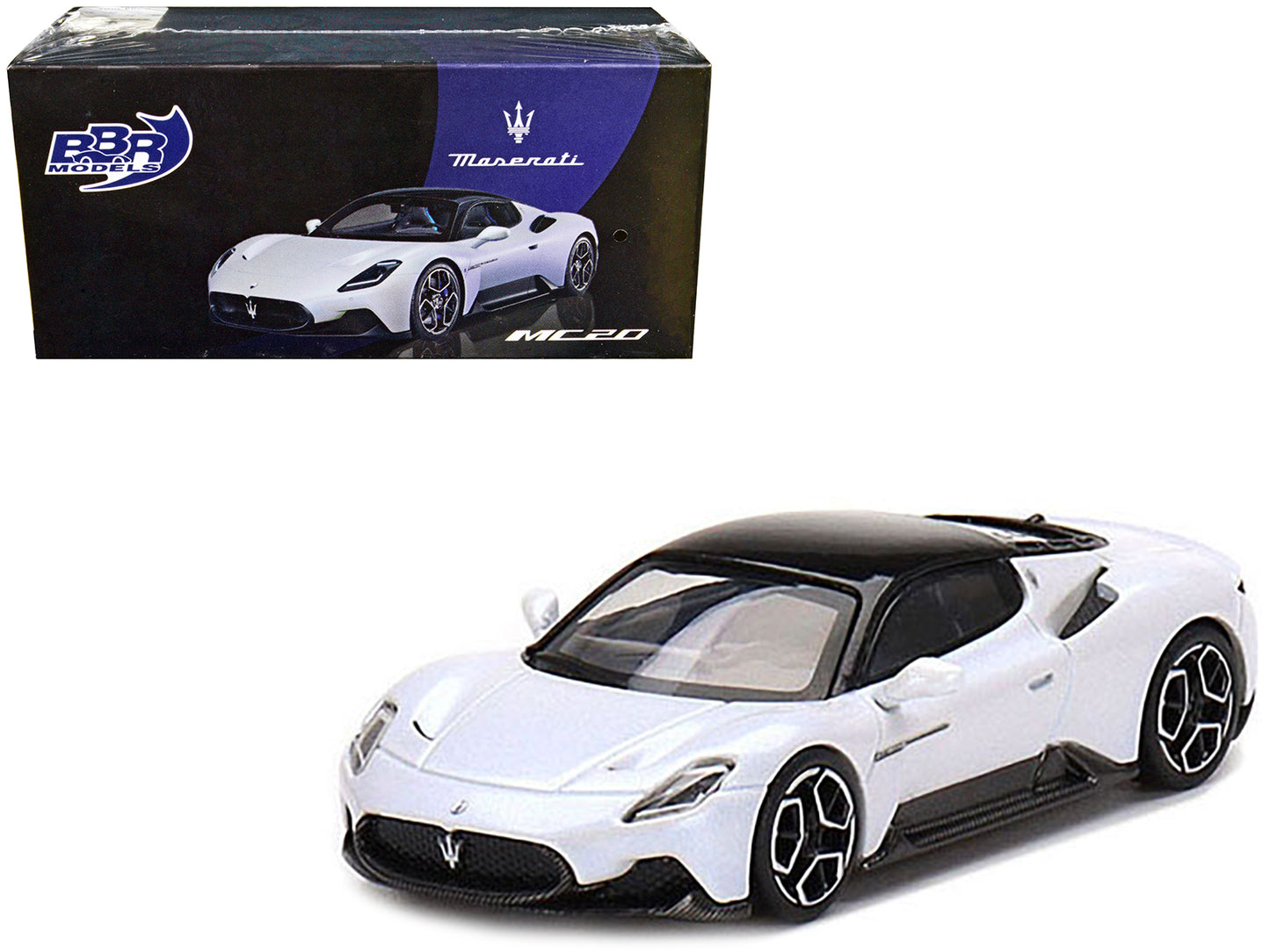 Maserati MC20 Bianco Audace White with Black Top 1/64 Diecast Model Car by BBR Models