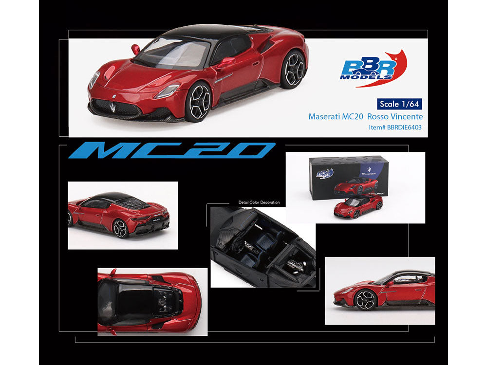 Maserati MC20 Rosso Vincente Red with Black Top 1/64 Diecast Model Car by BBR - Premium  from BBR - Just $37.99! Shop now at Rapidvehicles