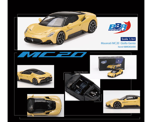 Maserati MC20 Giallo Genio Yellow with Black Top 1/64 Diecast