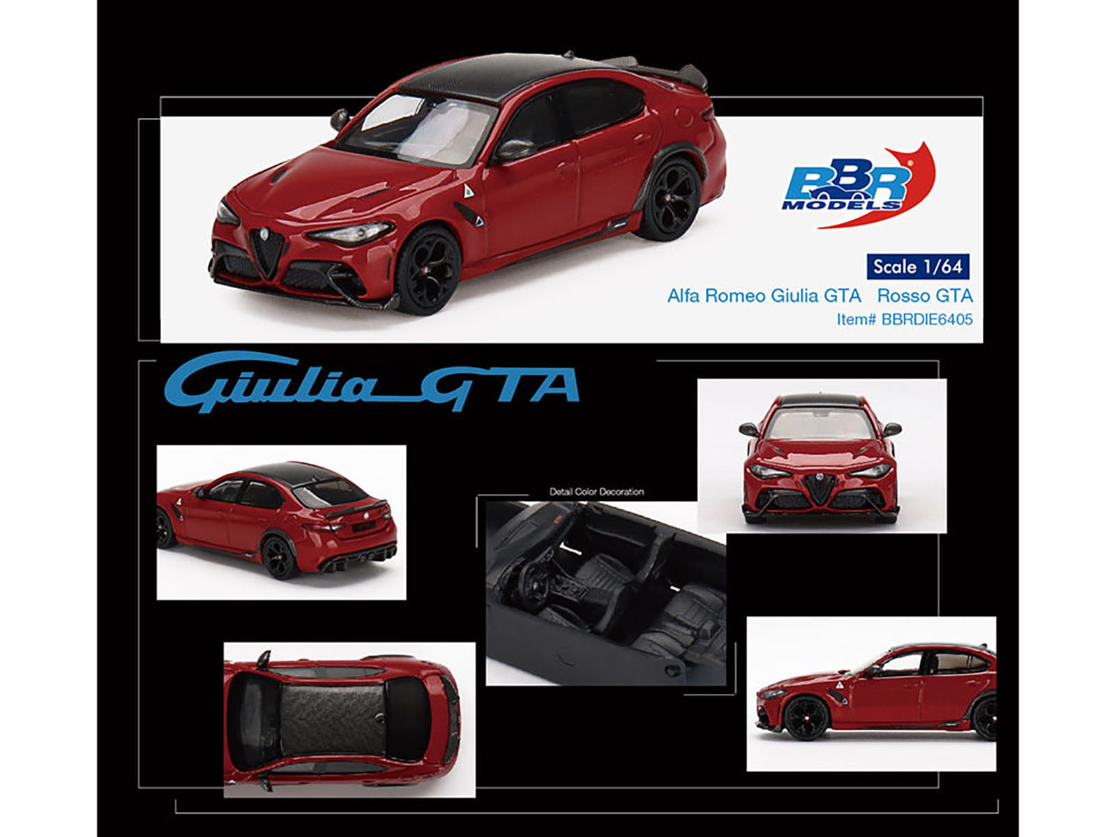 Alfa Romeo Giulia GTA Rosso GTA Red with Carbon Top 1/64 Diecast Model Car by BBR - Premium  from BBR - Just $34.99! Shop now at Rapidvehicles