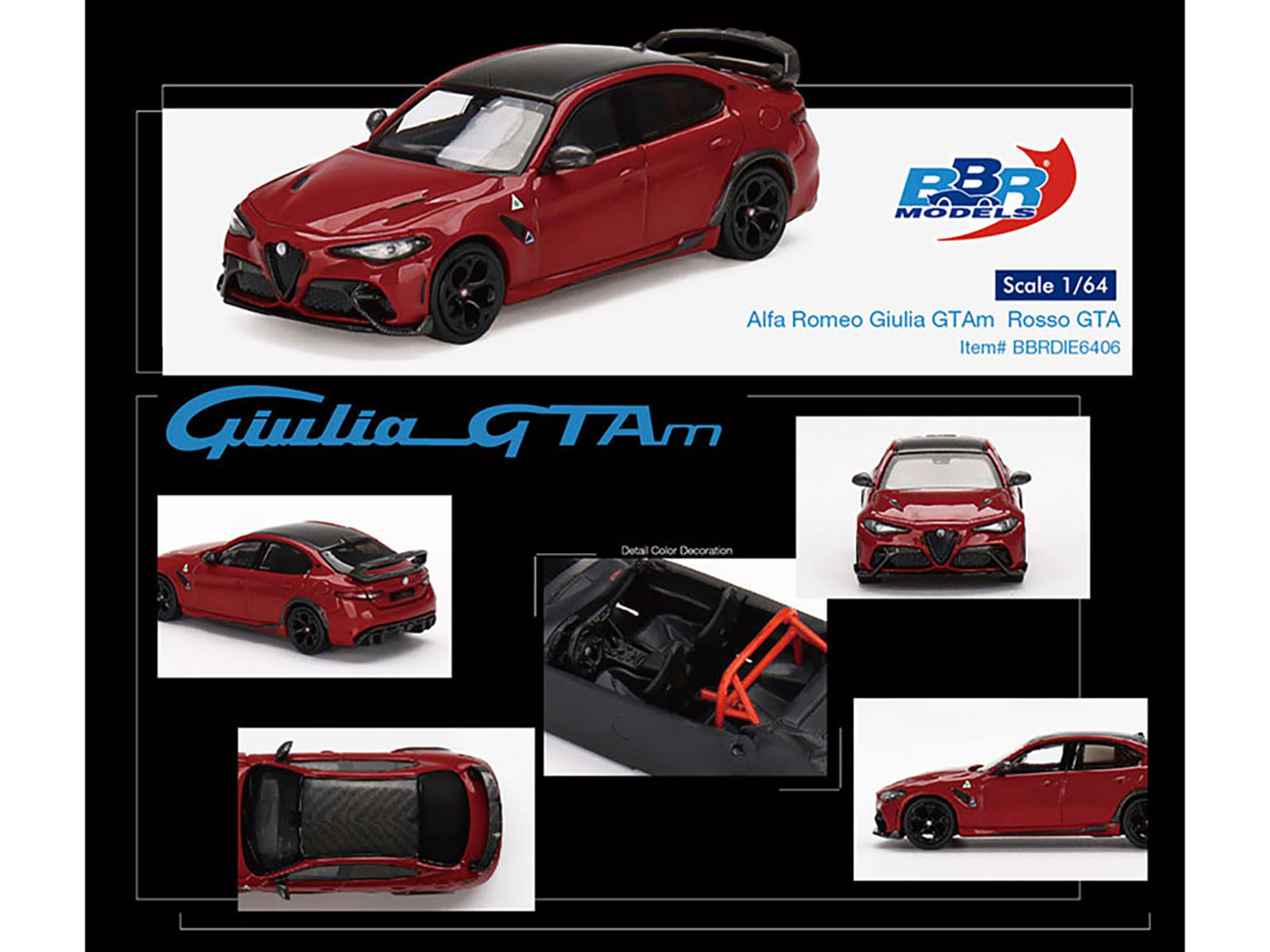 Alfa Romeo Giulia GTAm Rosso GTA Red with Carbon Top 1/64 Diecast Model Car by BBR - Premium  from BBR - Just $34.99! Shop now at Rapidvehicles