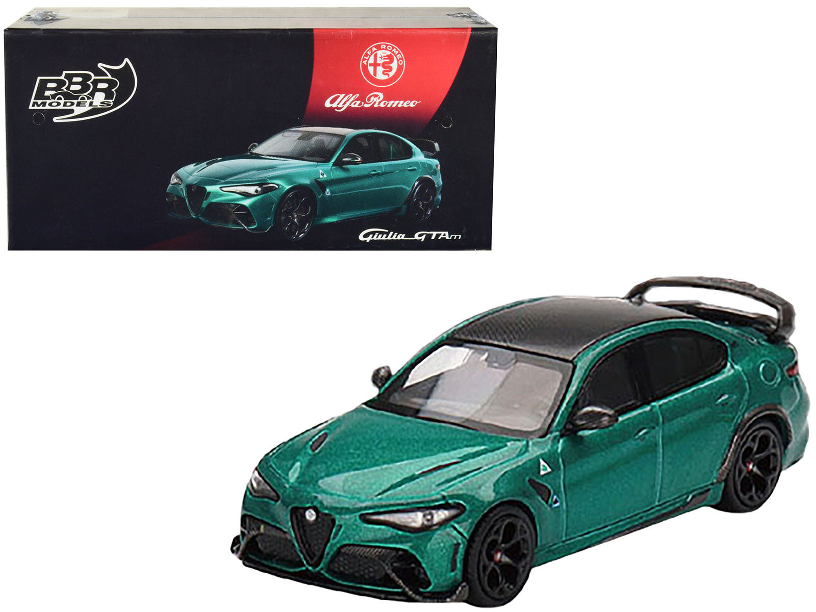 Alfa Romeo Giulia GTAm Verde Montreal Green Metallic with Carbon Top 1/64 Diecast Model Car by BBR - Premium Alfa Romeo Models from BBR - Just $34.99! Shop now at Rapidvehicles