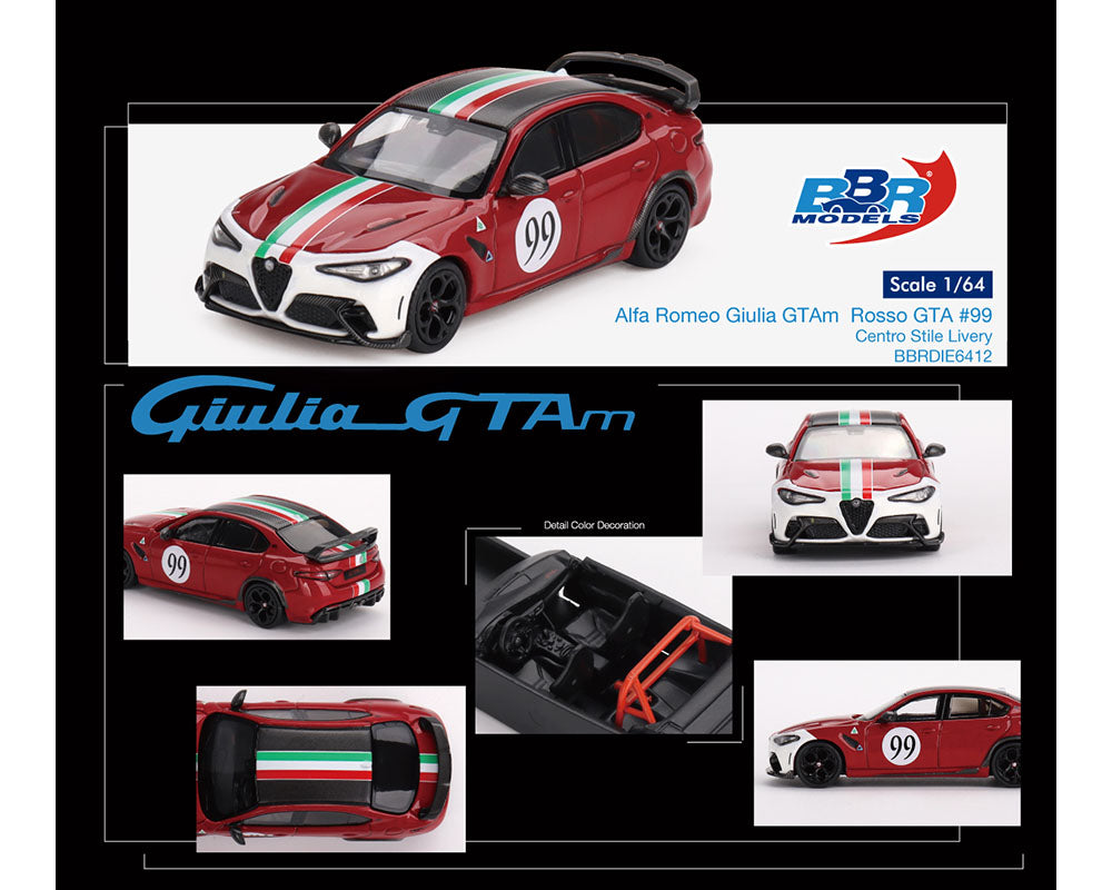 Alfa Romeo Giulia GTAm #99 Rosso GTA Red with Carbon Top and Stripes "Centro Stile" Livery 1/64 Diecast Model Car by BBR - Premium  from BBR - Just $33.99! Shop now at Rapidvehicles