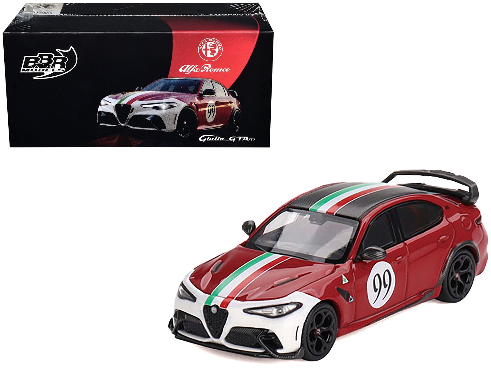 Alfa Romeo Giulia GTAm #99 Rosso GTA Red with Carbon Top and Stripes "Centro Stile" Livery 1/64 Diecast Model Car by BBR - Premium Alfa Romeo Models from BBR - Just $39.60! Shop now at Rapidvehicles