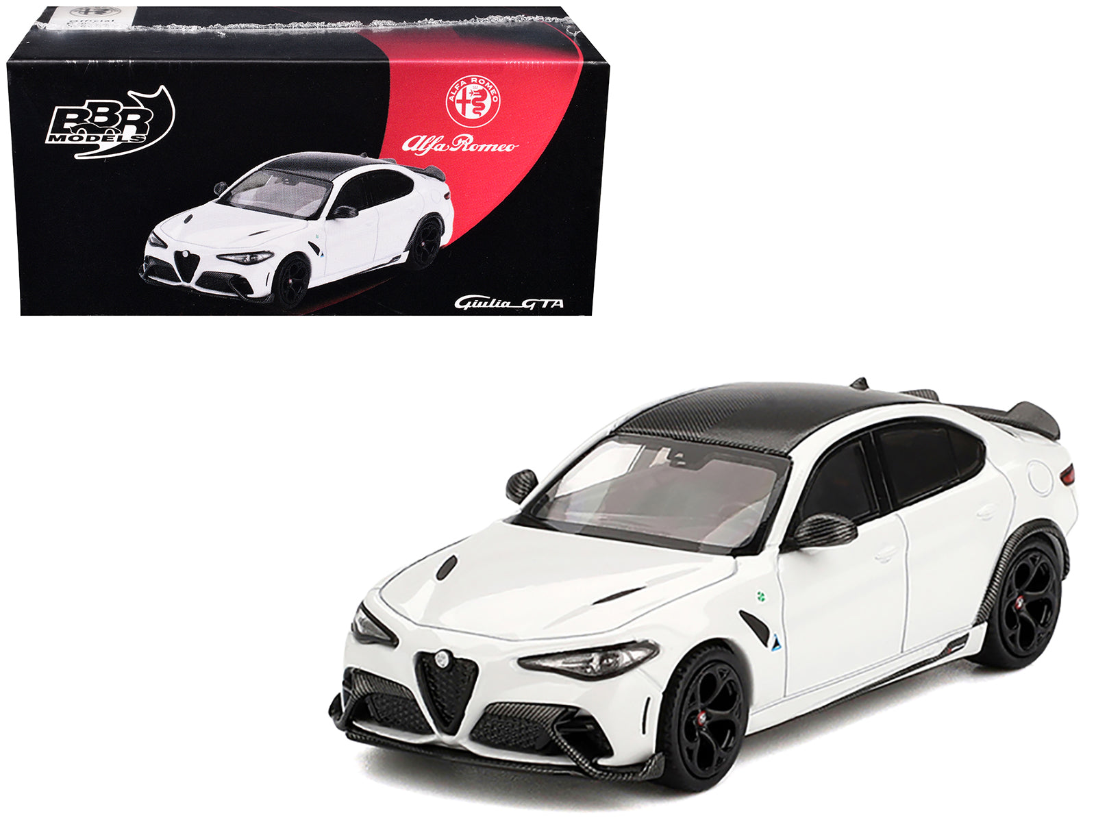 Alfa Romeo Giulia GTA White with Carbon Top 1/64 Diecast Model Car by BBR free shipping USA