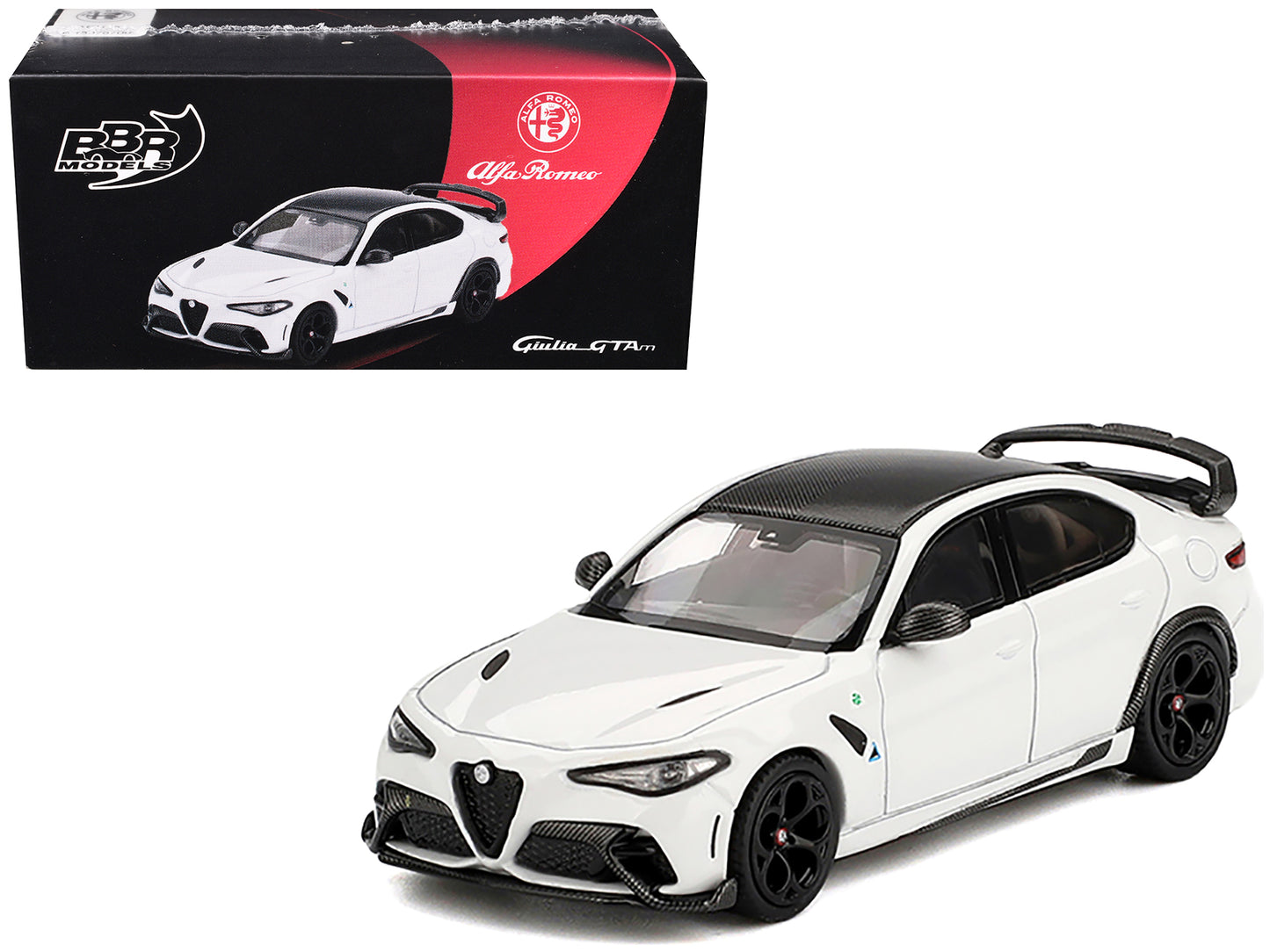Alfa Romeo Giulia GTAm White with Carbon Top 1/64 Diecast Model Car by BBR - Use code SHOPAPP15 to get 15 percent off