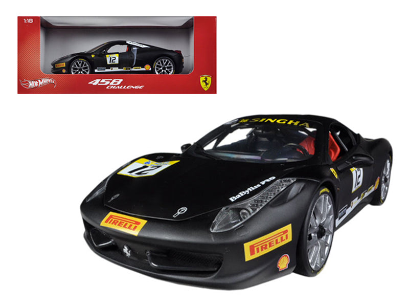 Ferrari 458 Challenge Matt Black #12 1/18 Diecast Car Model by Hot Wheels free shipping USA