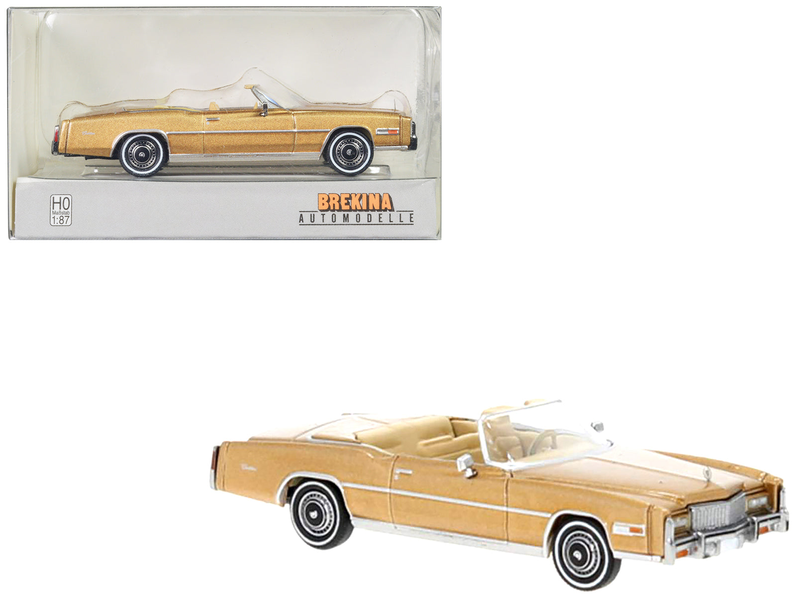 1976 Cadillac Eldorado Convertible Beige Metallic 1/87 (HO) Scale Model Car by Brekina - Premium  from Brekina - Just $37.99! Shop now at Rapidvehicles