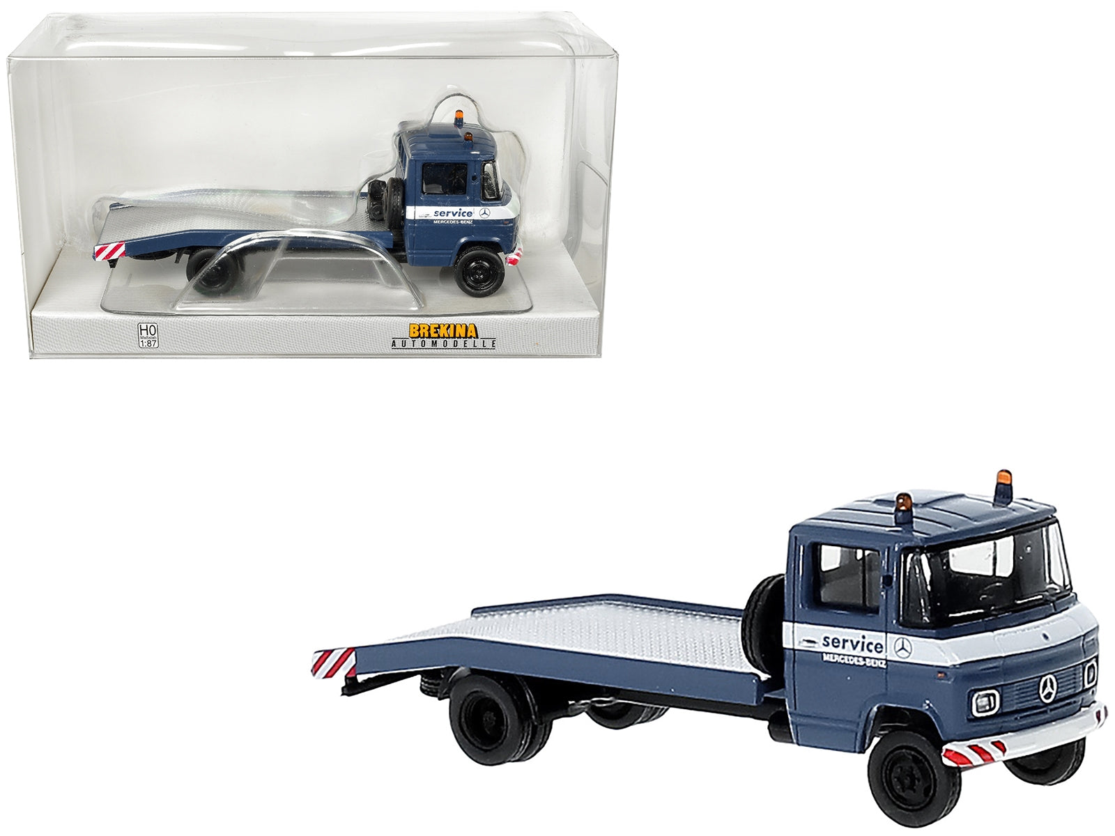 1968 Mercedes-Benz L 608 D Flatbed Truck Blue with White Stripes - Premium Mercedes Models from Brekina - Just $57.99! Shop now at Rapidvehicles