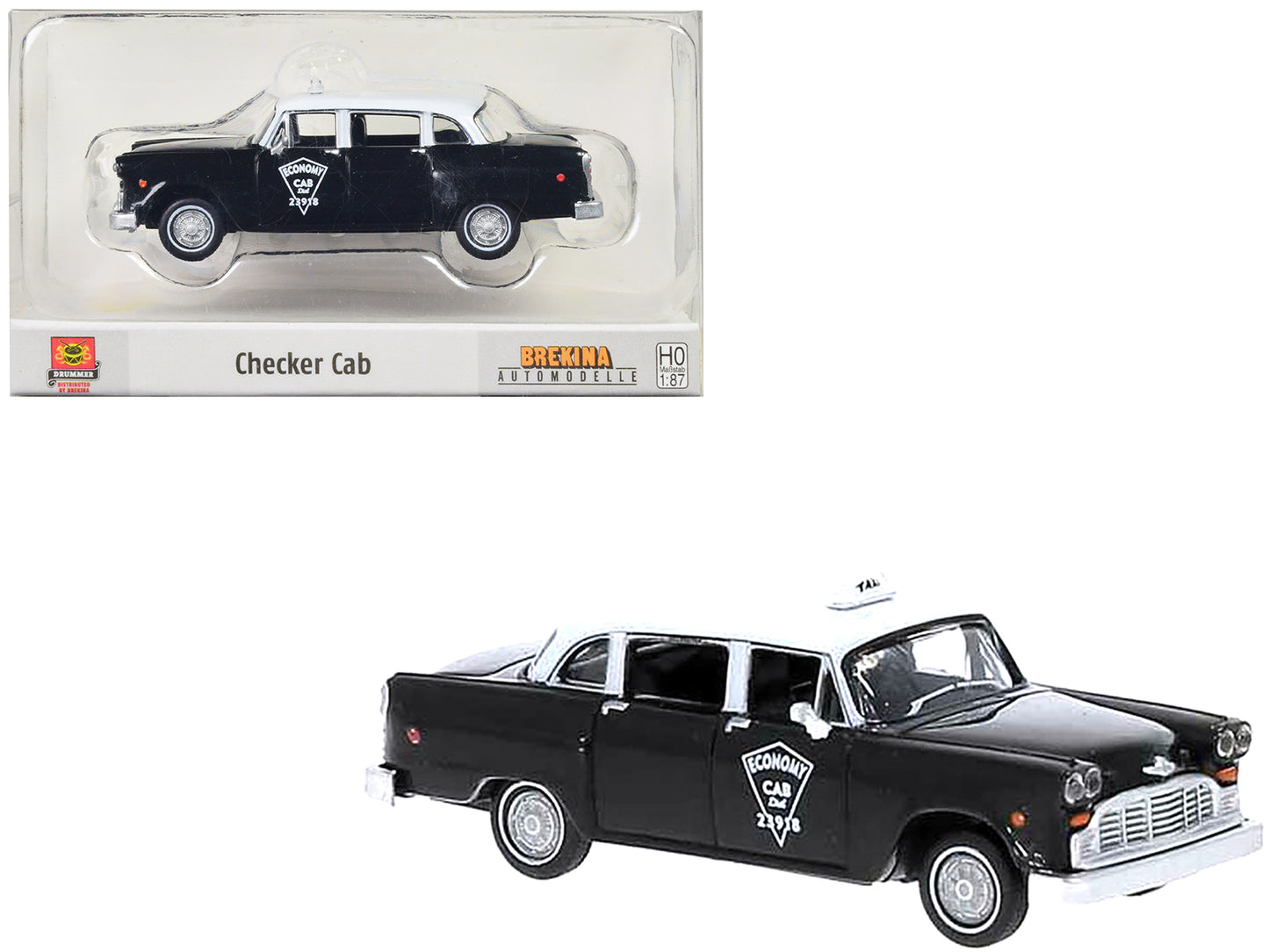 1974 Checker Cab Black and White "Tallahasse" 1/87 (HO) Scale Model Car by Brekina - Use code SHOPAPP15 to get 15 percent off