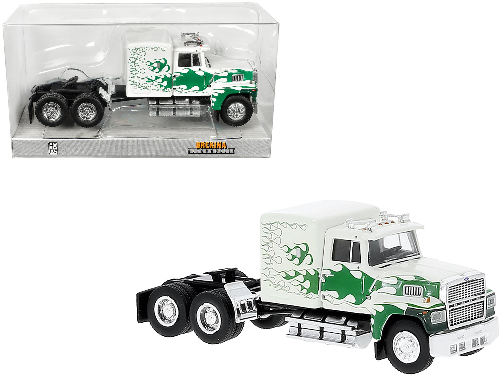 1978 Ford LTL 9000 Truck Tractor White with Green Flames 1/87 - Premium Ford Models from Brekina - Just $52.19! Shop now at Rapidvehicles