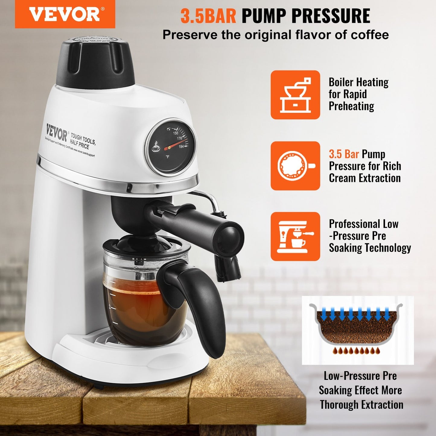 VEVOR Espresso Machine, 3.5 Bar Espresso Maker with Milk Frother - Premium Electric Coffee Grinder from VEVOR - Just $73.94! Shop now at Rapidvehicles