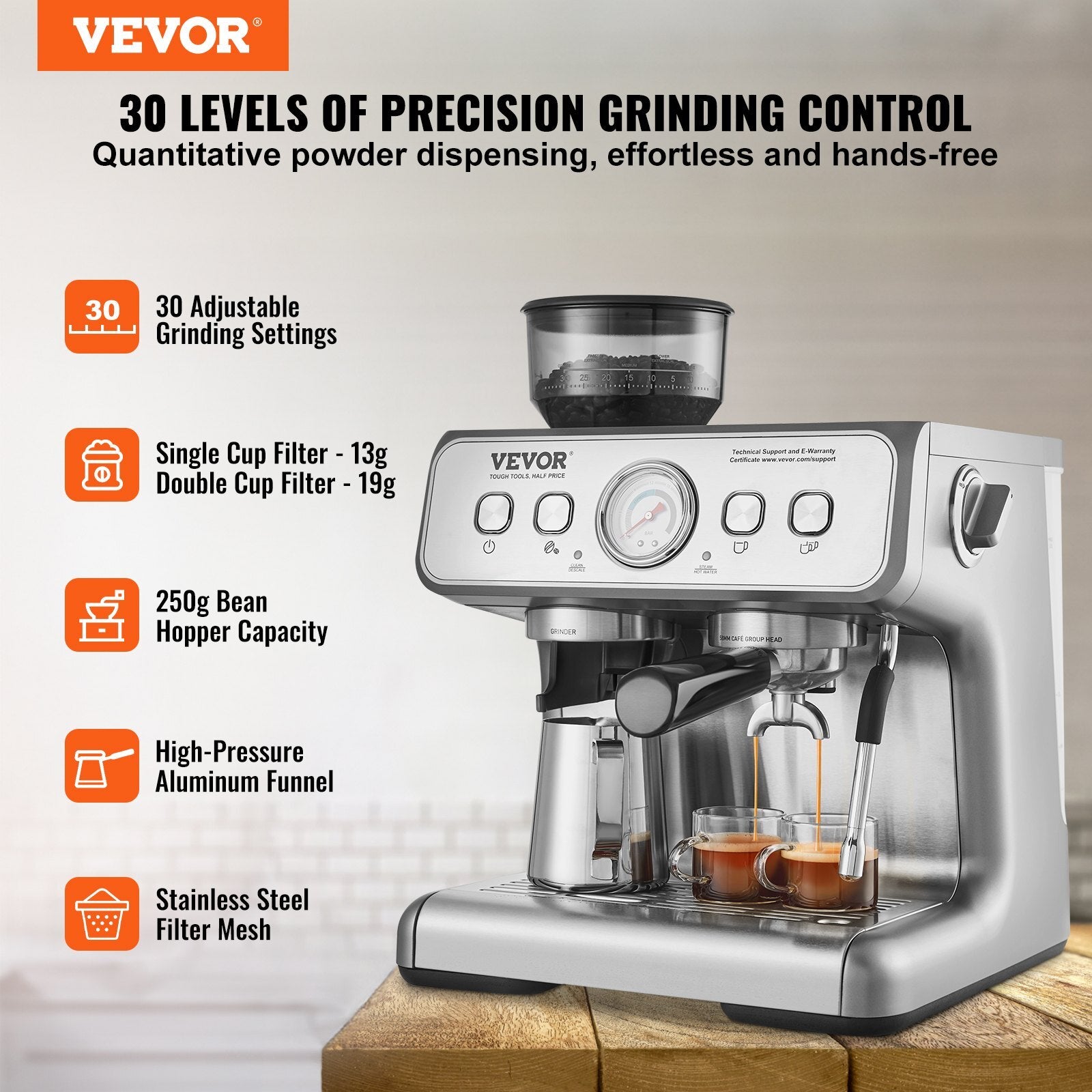 VEVOR Espresso Machine with Grinder, 15 Bar Semi-Automatic - Premium Electric Coffee Grinder from VEVOR - Just $384.92! Shop now at Rapidvehicles