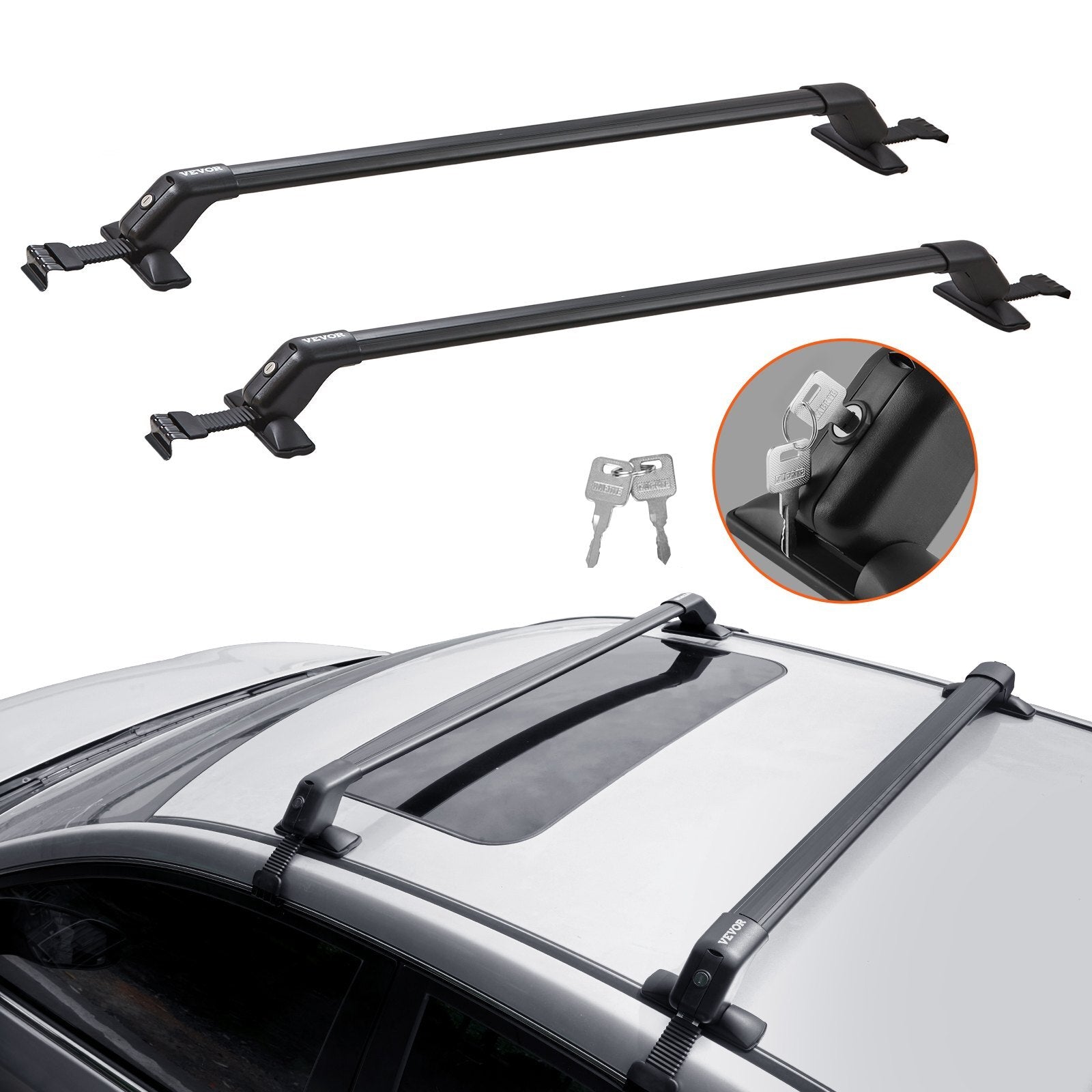 VEVOR Universal Roof Rack Cross Bars, 41.3" Aluminum Roof Rack Crossbars, Fit Roof without Side Rail, 155 lbs Load Capacity, Adjustable Bare Roof Crossbars with Locks, for SUVs, Sedans, and Vans - Premium Roof Rack Cross Bars from VEVOR - Just $75.39! Shop now at Rapidvehicles