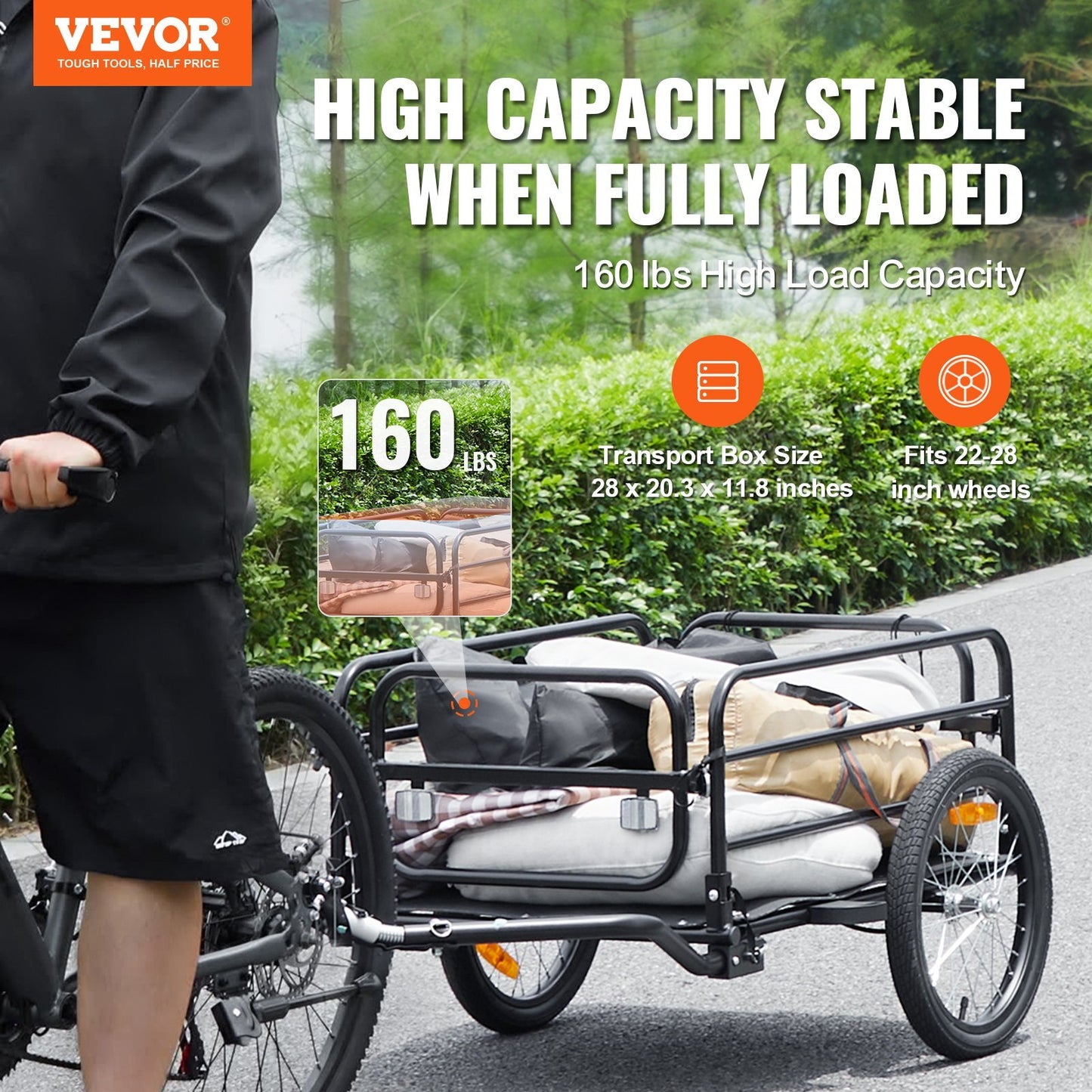 VEVOR Bike Cargo Trailer, 160 lbs Load Capacity, Heavy-Duty Bicycle Wagon Cart, Foldable Compact Storage & Quick Release with Universal Hitch, 16" Wheels, Safe Reflectors, Fits 22"-28" Bike Wheels - Premium Cargo Trailers from VEVOR - Just $149.45! Shop now at Rapidvehicles