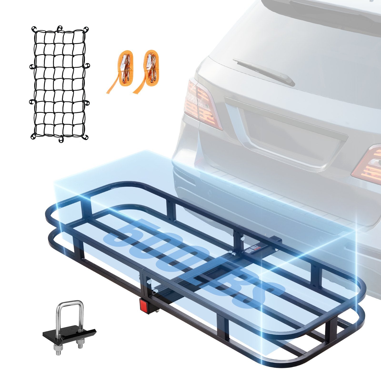 VEVOR Hitch Cargo Carrier, 53 x 19 x 5 in Trailer Hitch Mounted Steel Carrier Basket, 500lb Loading Luggage Carrier Rack with Stabilizer, Cargo Net, Straps, Fits 2" Hitch Receiver for SUV Truck Pickup - Premium Cargo Carrier from VEVOR - Just $112.99! Shop now at Rapidvehicles