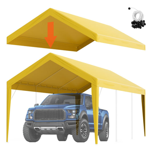 VEVOR Carport Replacement Canopy Cover 10 x 20 ft, Garage Top Tent Shelter Tarp Heavy-Duty Waterproof & UV Protected, Easy Installation with Ball Bungees,Beige (Only Top Cover, Frame Not Include) - Premium Carports from VEVOR - Just $60.38! Shop now at Rapidvehicles