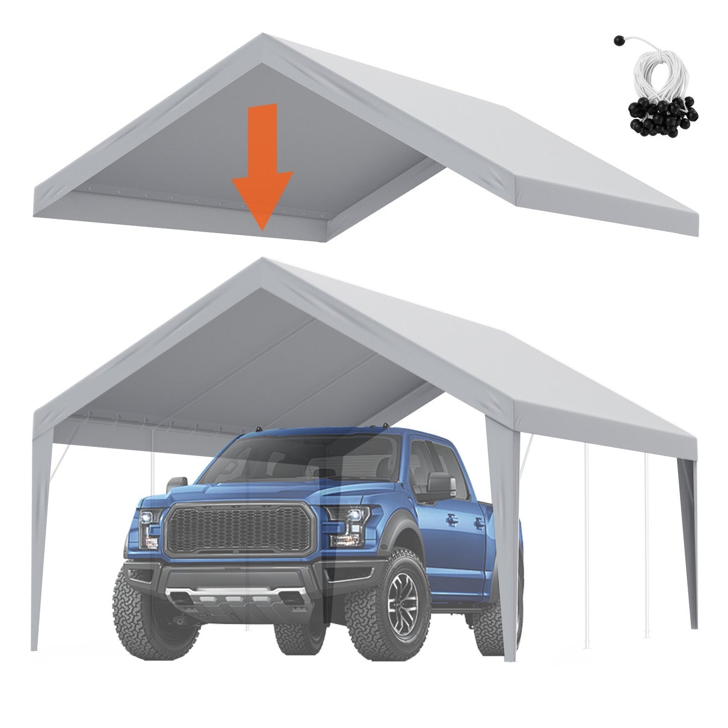 VEVOR Carport Replacement Canopy Cover 13 x 20 ft, Garage Top Tent Shelter Tarp Heavy-Duty Waterproof & UV Protected, Easy Installation with Ball Bungees,Grey (Only Top Cover, Frame Not Include) - Premium Carports from VEVOR - Just $78.29! Shop now at Rapidvehicles