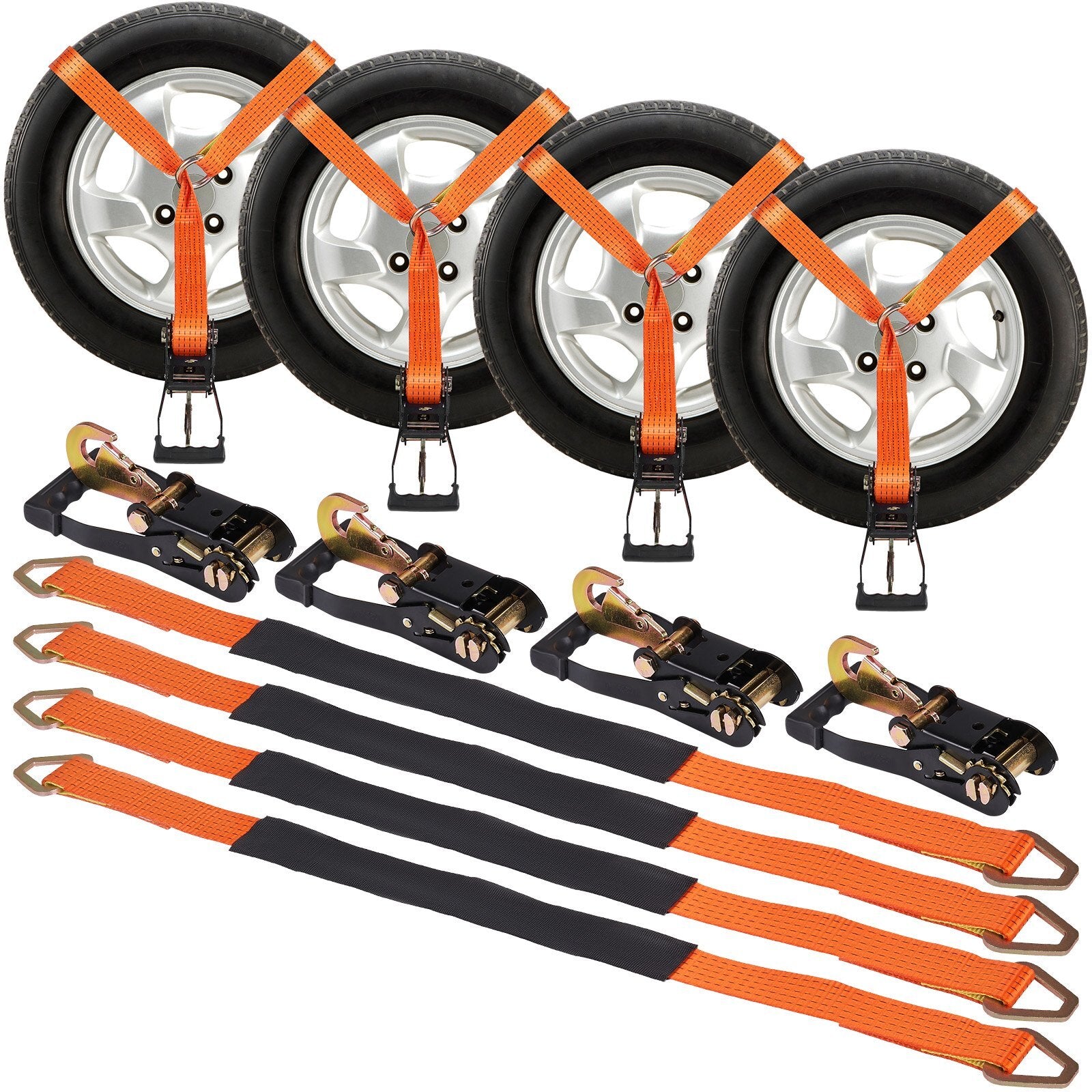 VEVOR Ratchet Tie Down Straps Kit, 2" x 120" Tire Straps, 5512 LBS Working Load, 11023 LBS Breaking Strength, Car Tie Down Straps with Snap Hooks for Passenger Car, Truck, Trailer, 4-Pack - Premium Tow Strap from VEVOR - Just $82.64! Shop now at Rapidvehicles