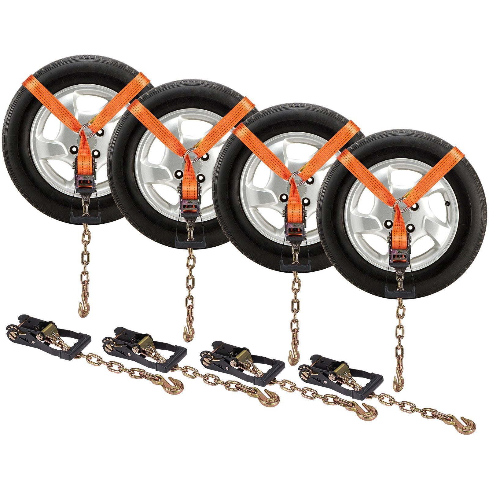 VEVOR Car Tie Down with Chain Anchors, Lasso Style 2"120" Tire Straps, 5865 LBS Working Load, 11023 LBS Breaking Strength, with Heavy Duty Ratchets for Passenger Car, ATV, SUV, UTV, Truck, 4-Pack - Premium Tow Strap from VEVOR - Just $86.99! Shop now at Rapidvehicles