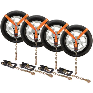 VEVOR Car Tie Down with Chain Anchors, Lasso Style 2"120" Tire Straps, 5865 LBS Working Load, 11023 LBS Breaking Strength, with Heavy Duty Ratchets for Passenger Car, ATV, SUV, UTV, Truck, 4-Pack - Premium Tow Strap from VEVOR - Just $83.99! Shop now at Rapidvehicles