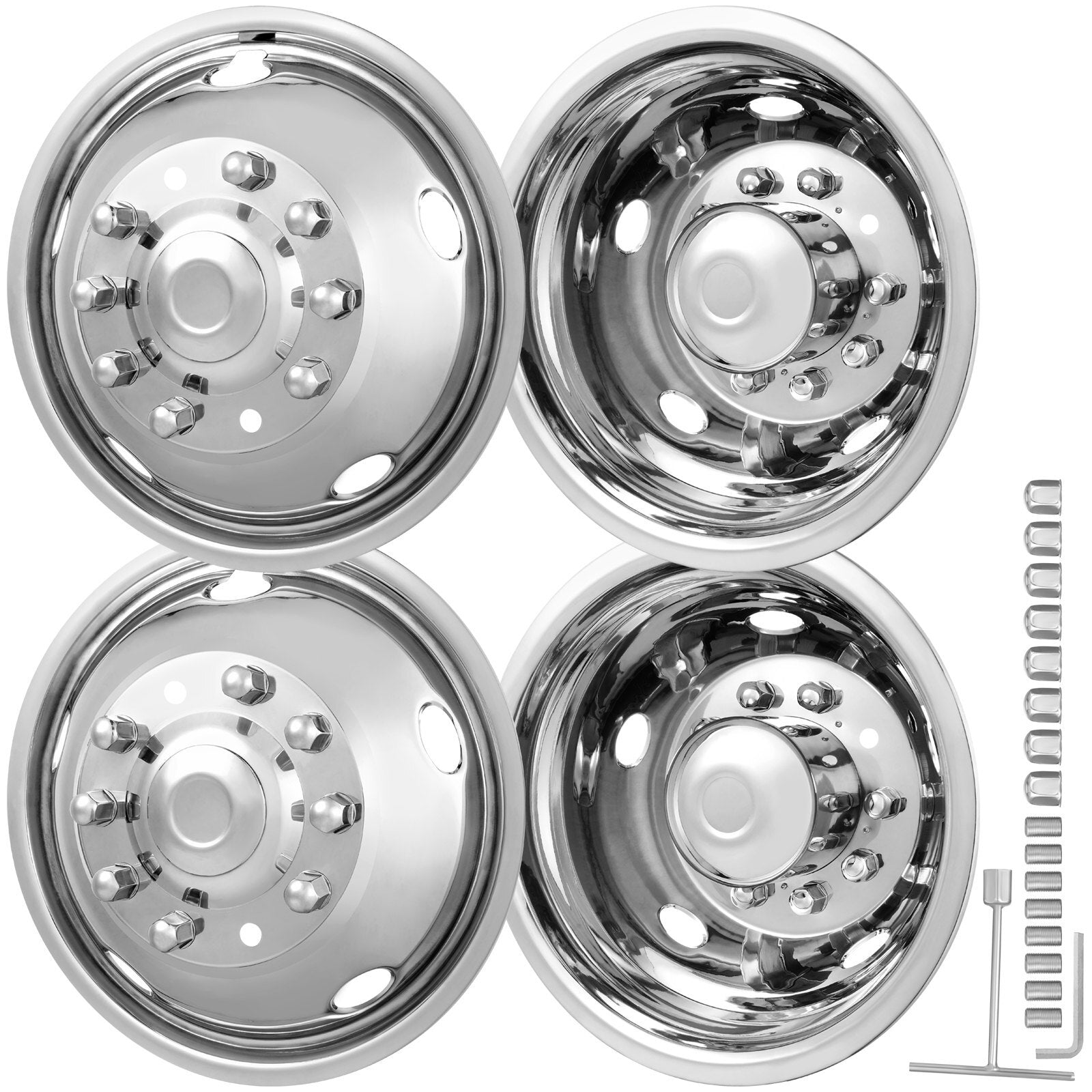 VEVOR 19.5-inch 10 Lug Wheel Simulators, 304 Stainless Steel Wheel Simulator Kit with Mirror Polished Finish, 2 Front and 2 Rear Wheel Covers Fit for For Ford F450/F550 (2005-2020), 4 pcs - Premium Wheel Simulators from VEVOR - Just $226.19! Shop now at Rapidvehicles