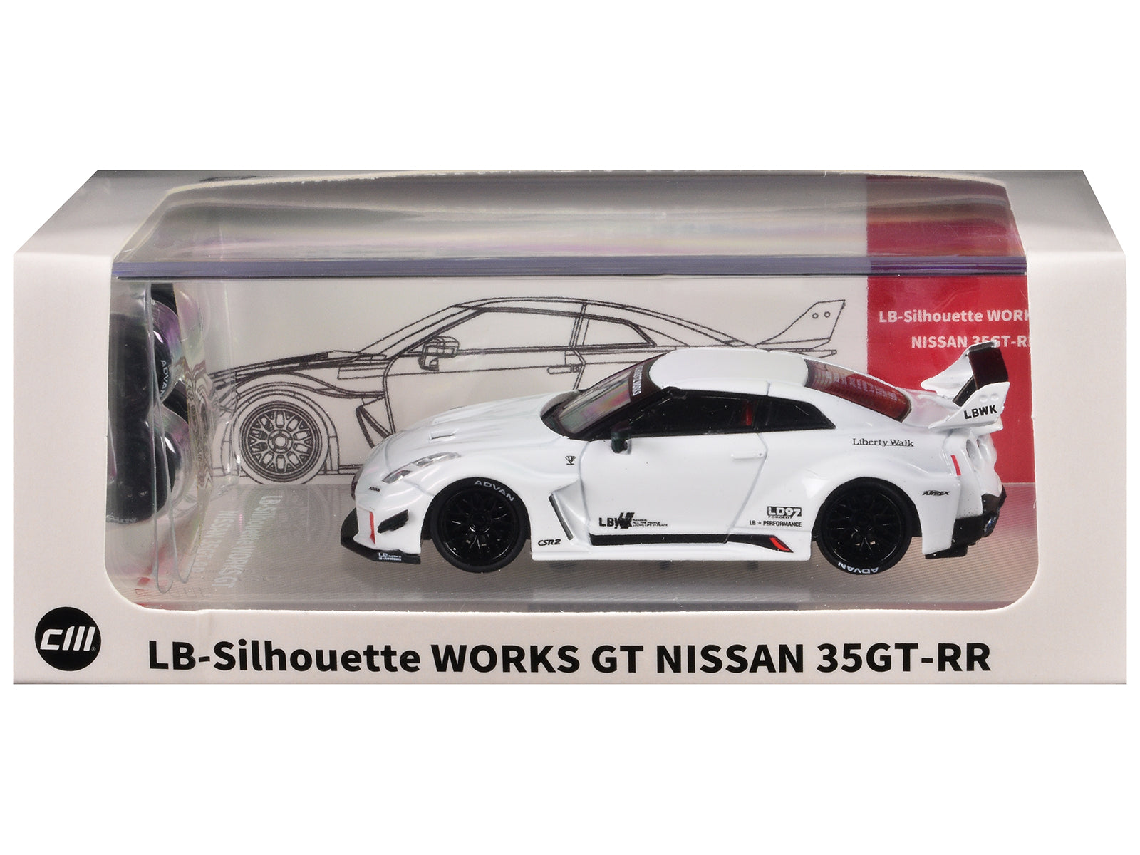 Nissan 35GT-RR "LB-Silhouette Works GT" RHD (Right Hand Drive) White with Extra Wheels 1/64 Diecast Model Car by CM Model free shipping USA