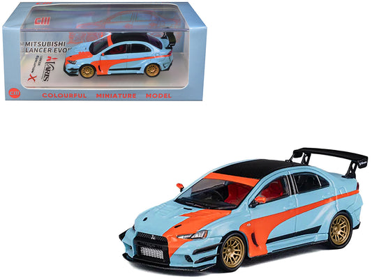 Mitsubishi Lancer Evolution X Varis RHD (Right Hand Drive) Light Blue with Black Top and Orange Stripes 1/64 Diecast Model Car by CM Model
