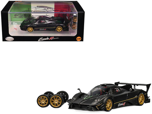 Pagani Zonda Revolucion Black Carbon with Extra Wheels 1/64 Diecast Model Car by CM Model