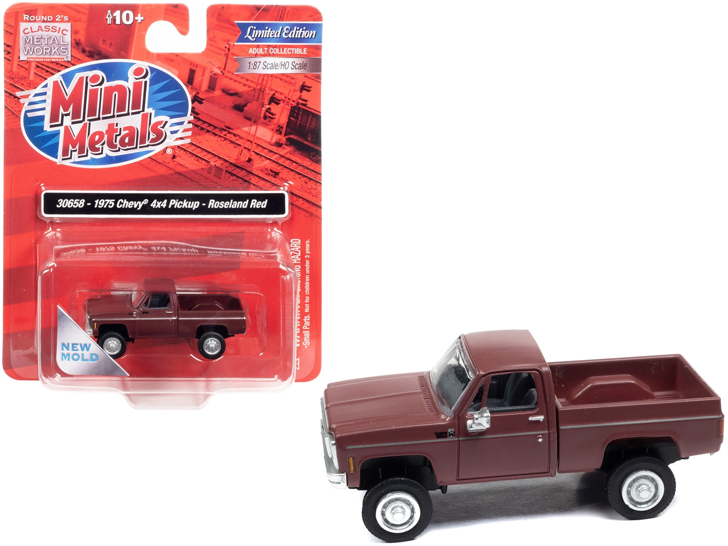 1975 Chevrolet 4x4 Pickup Truck Roseland Red 1/87 (HO) Scale - Premium Pickup Trucks Models from Classic Metal Works - Just $46.79! Shop now at Rapidvehicles