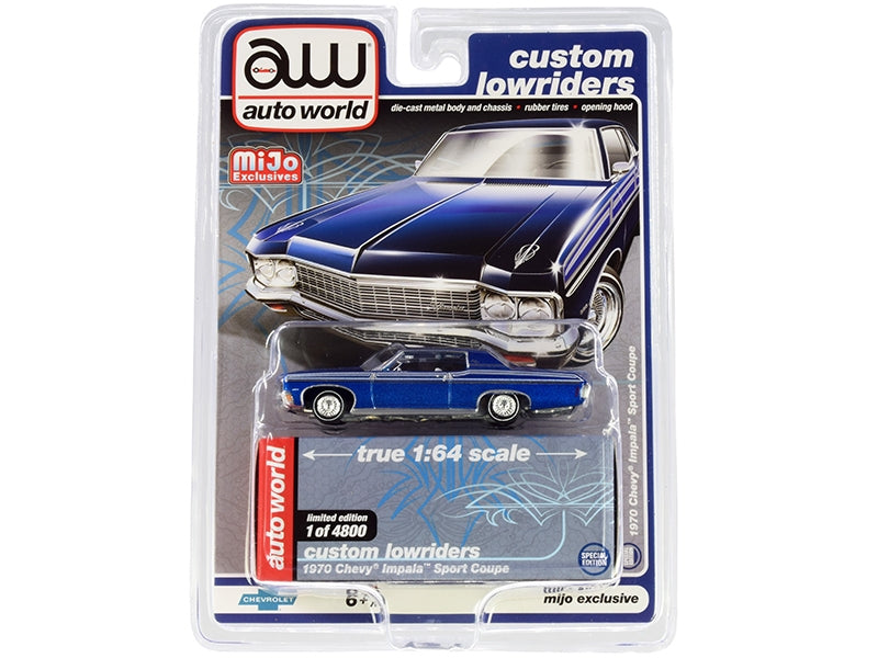 1970 Chevrolet Impala Sport Coupe Blue Metallic "Custom Lowriders" Limited Edition to 4800 pieces Worldwide 1/64 Diecast Model Car by Auto World - Premium Chevrolet Models from Autoworld - Just $29.91! Shop now at Rapidvehicles