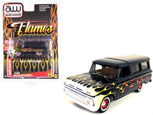 1965 Chevrolet Suburban Custom Matt Black with Flames Limited Edition to 3600 pieces Worldwide 1/64 Diecast Model Car by Auto World - Premium Chevrolet Models from Autoworld - Just $33.14! Shop now at Rapidvehicles