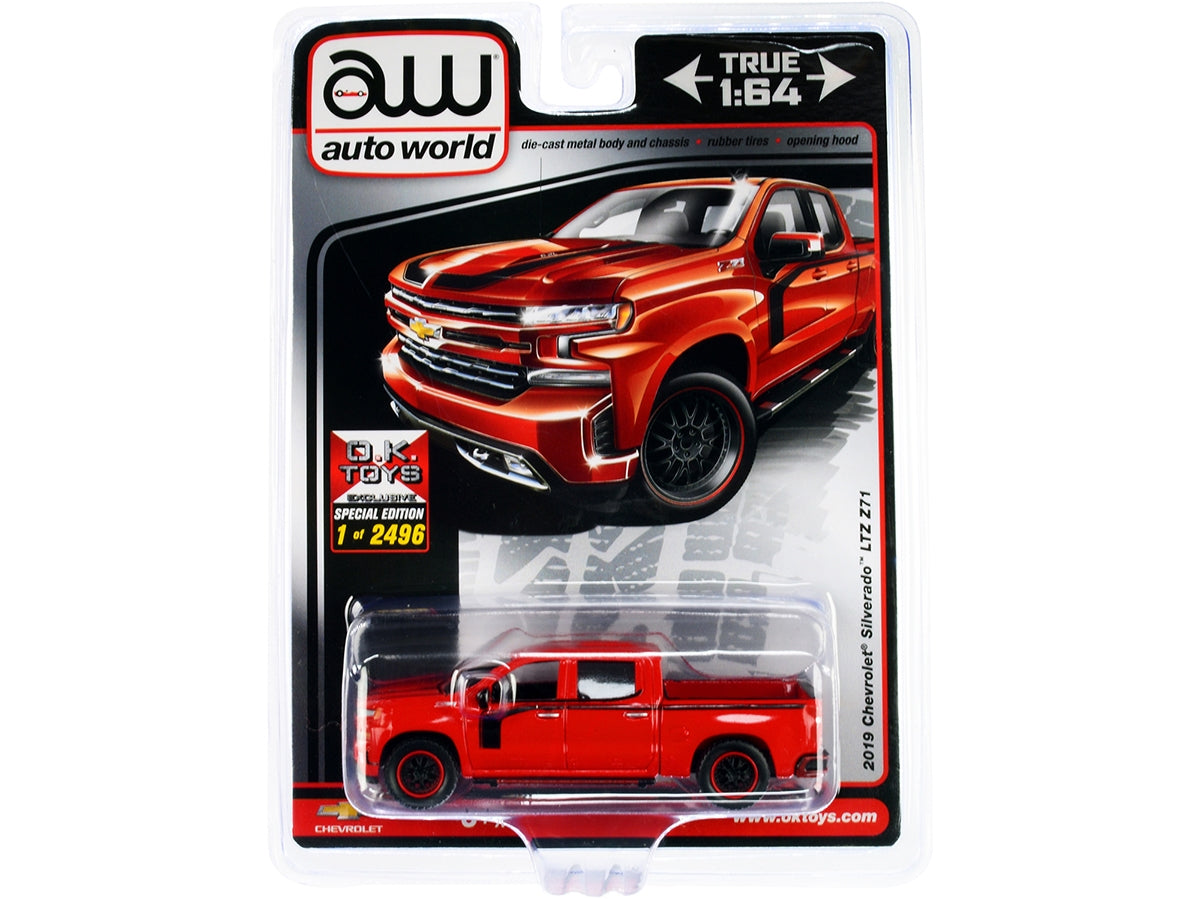 2019 Chevrolet Silverado LTZ Z71 Pickup Truck Red with Black Stripes Limited Edition to 2496 pieces Worldwide 1/64 Diecast Model Car by Auto World - Premium Pickup Trucks Models from Autoworld - Just $34.76! Shop now at Rapidvehicles