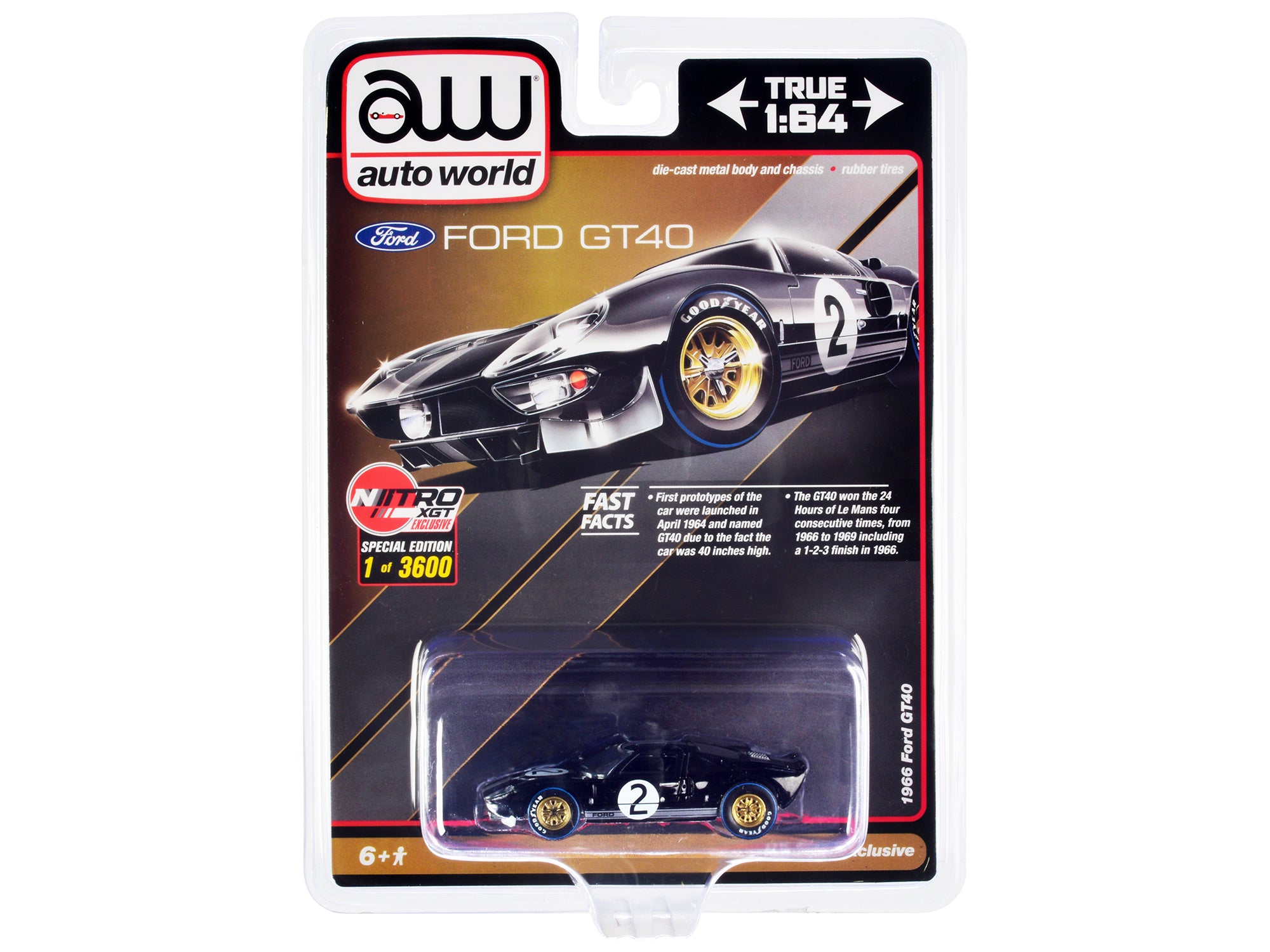 1966 Ford GT40 RHD (Right Hand Drive) #2 Black with Silver Stripes Limited Edition to 3600 pieces Worldwide 1/64 Diecast Model Car by Auto World free shipping USA