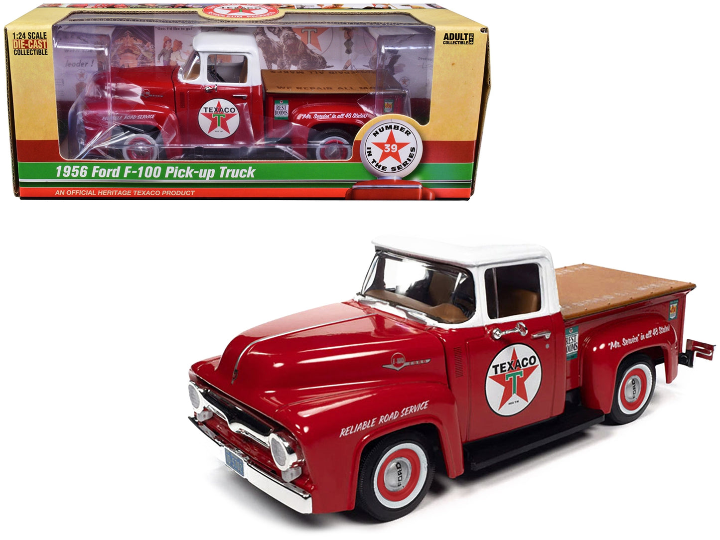 1956 Ford F-100 Pickup Truck Red with White Top "Texaco ReliableFREE SHIPPING IN US - Premium Pickup Trucks Models from Autoworld - Just $83.69! Shop now at Rapidvehicles