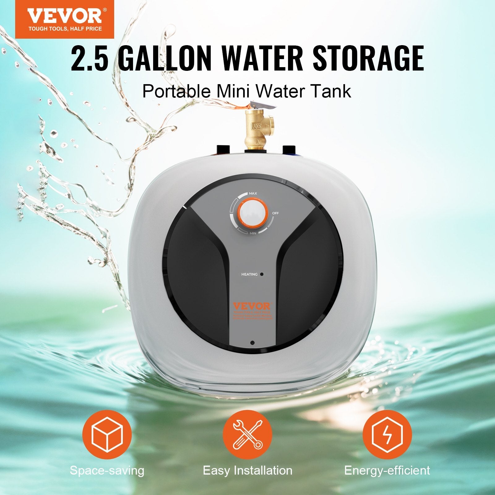 VEVOR Electric Mini-Tank Water Heater 2.5-Gallon Tank, 1440W Hot Water Boiler Storage, Safety Temperature Pressure Valve Easy Install, for Kichen Bathroom Restaurant, Shelf Wall Floor Mounted - Premium Water Heaters from VEVOR - Just $112.79! Shop now at Rapidvehicles