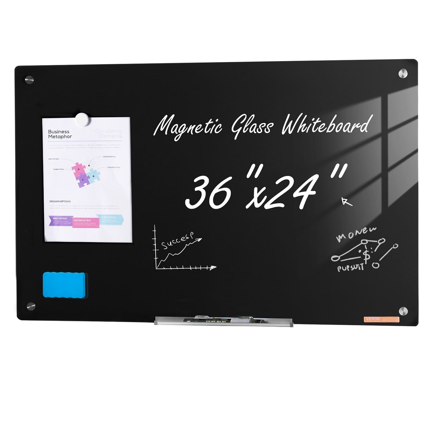 VEVOR Magnetic Glass Whiteboard, Dry Erase Board 36"x24", Wall-Mounted Large White Glassboard Frameless, with Marker Tray, an Eraser and 2 Markers, Black - Premium Magnetic Glass Dry Erase Board from VEVOR - Just $75.48! Shop now at Rapidvehicles