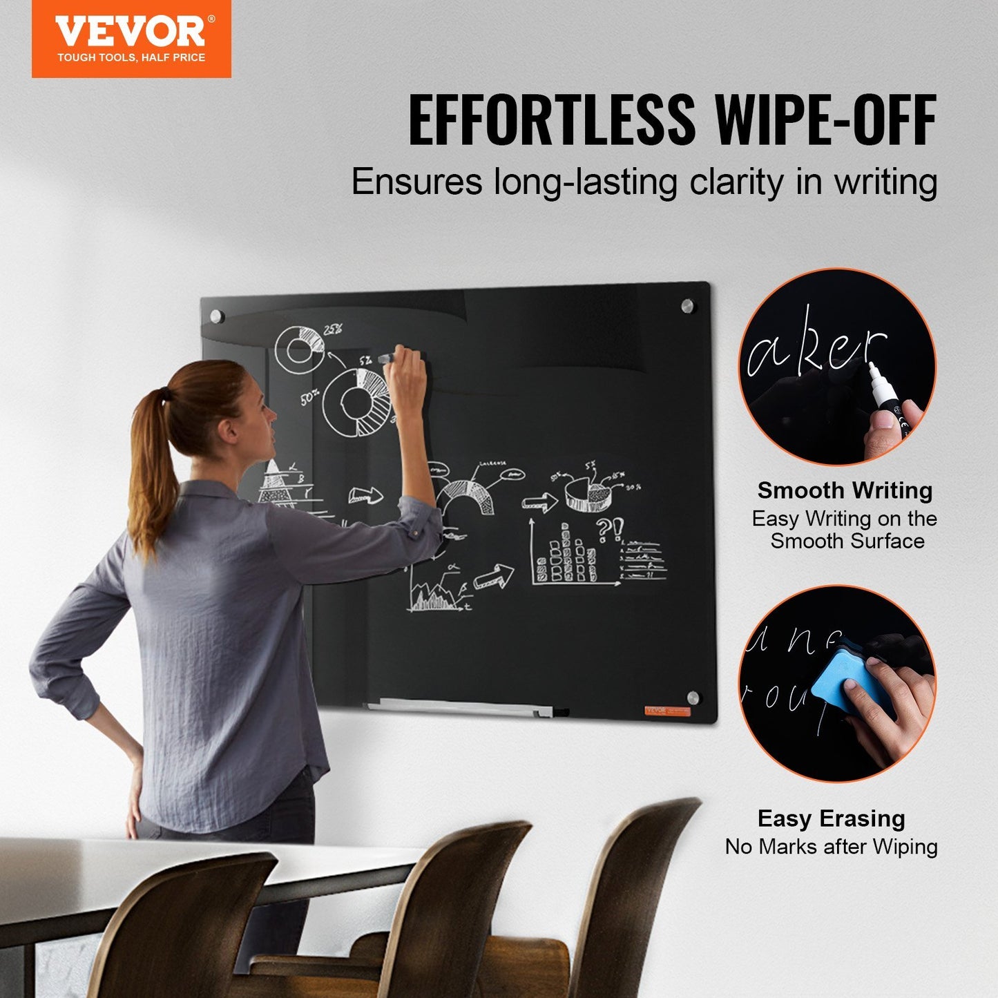 VEVOR Magnetic Glass Whiteboard, Dry Erase Board 36"x24", Wall-Mounted Large White Glassboard Frameless, with Marker Tray, an Eraser and 2 Markers, Black - Premium Magnetic Glass Dry Erase Board from VEVOR - Just $75.48! Shop now at Rapidvehicles