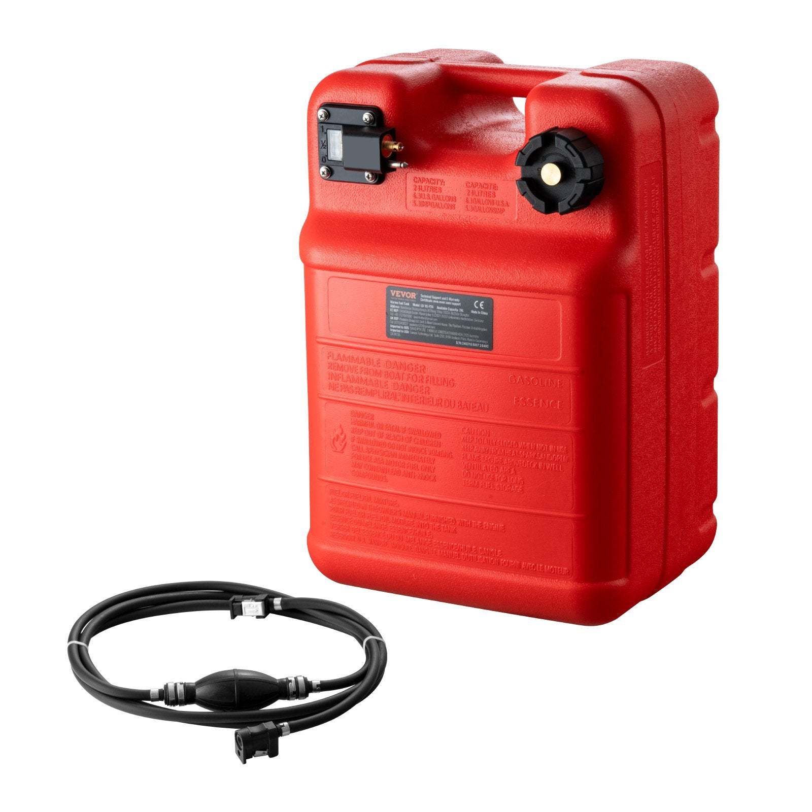 VEVOR Marine Fuel Tank, 6.34 Gallon/24L, Portable Boat Fuel Gas Tank for Outboard Engine Boats, Plastic Outboard Marine Boat Fuel Tank with Hose, Easy to Carry for Yacht, Fishing Boat, Deck Boat, Red - Premium Portable Fuel Tank from VEVOR - Just $101.49! Shop now at Rapidvehicles