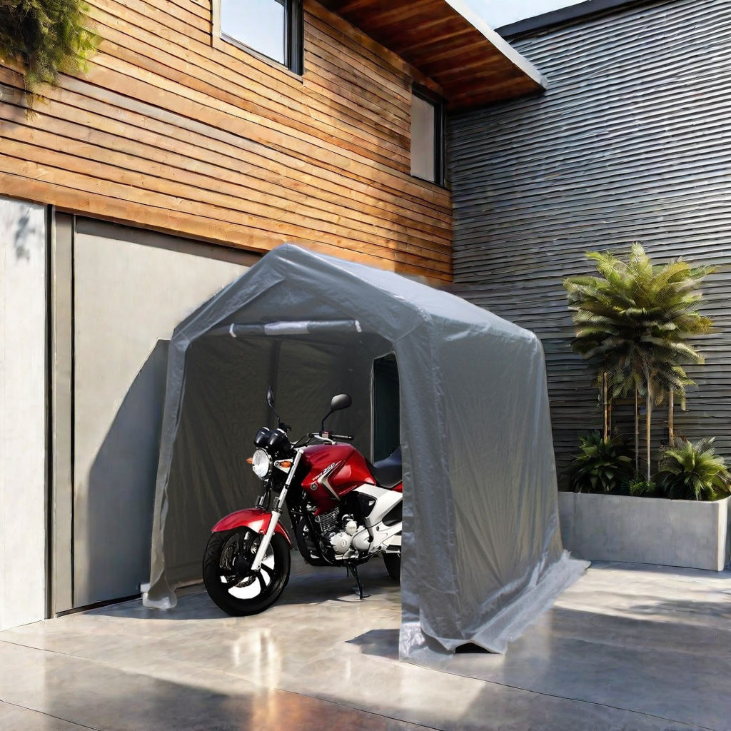 7x12 ft Outdoor Gazebo Portable Storage Shelter Shed with 2 Roll up Zipper Doors & Vents Carport for Motorcycle Waterproof and UV Resistant Anti-Snow Portable Garage Kit Tent, Grey - Premium Carports from Rapidvehicles - Just $209.23! Shop now at Rapidvehicles