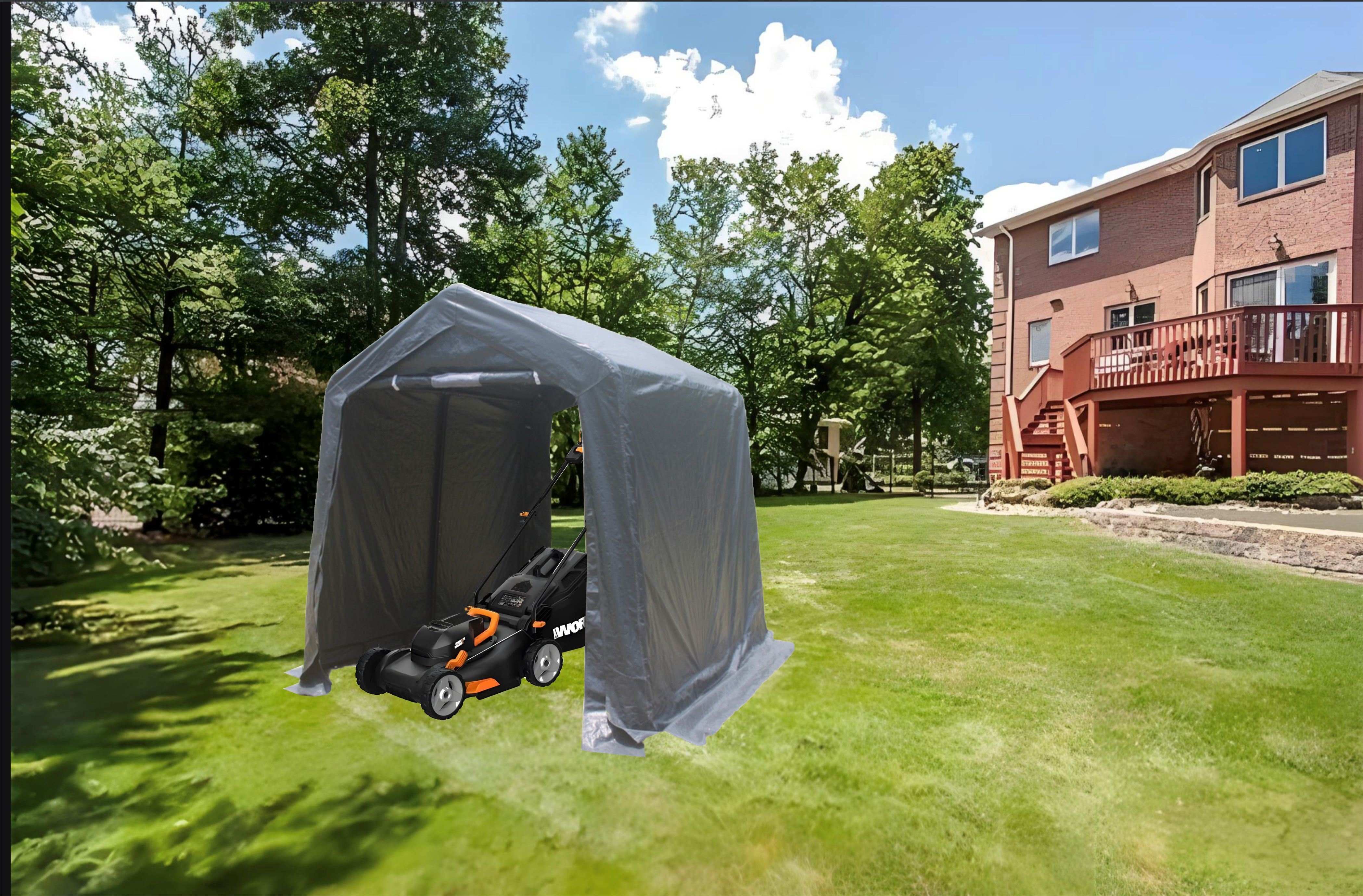 7x8 ft Outdoor Portable Gazebo Storage Shelter Shed with 2 Roll up Zipper Doors & Vents Carport for Motorcycle Waterproof and UV Resistant Anti-Snow Portable Garage Kit Tent, Grey - Premium Carports from Rapidvehicles - Just $187.99! Shop now at Rapidvehicles