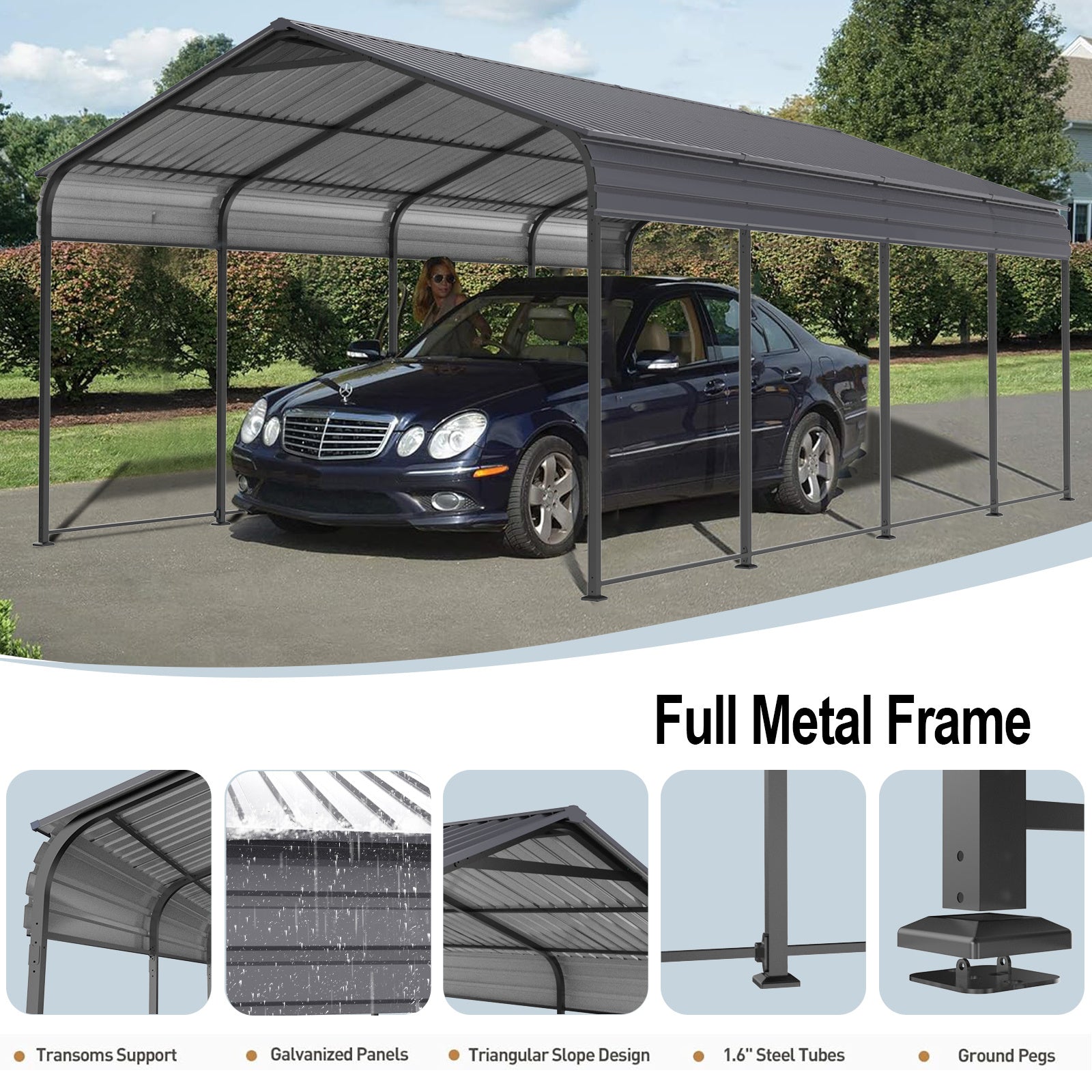 VIDEO offerMetal Carport 12 ?20 FT Heavy Duty with Galvanized Steel Roof, Metal Garage Canopy with Galvanized Steel Roof & Frame, Car Tent Outdoor Storage Shed for Car, Boats and Truck, Gray - Premium Carports from Rapidvehicles - Just $935.93! Shop now at Rapidvehicles