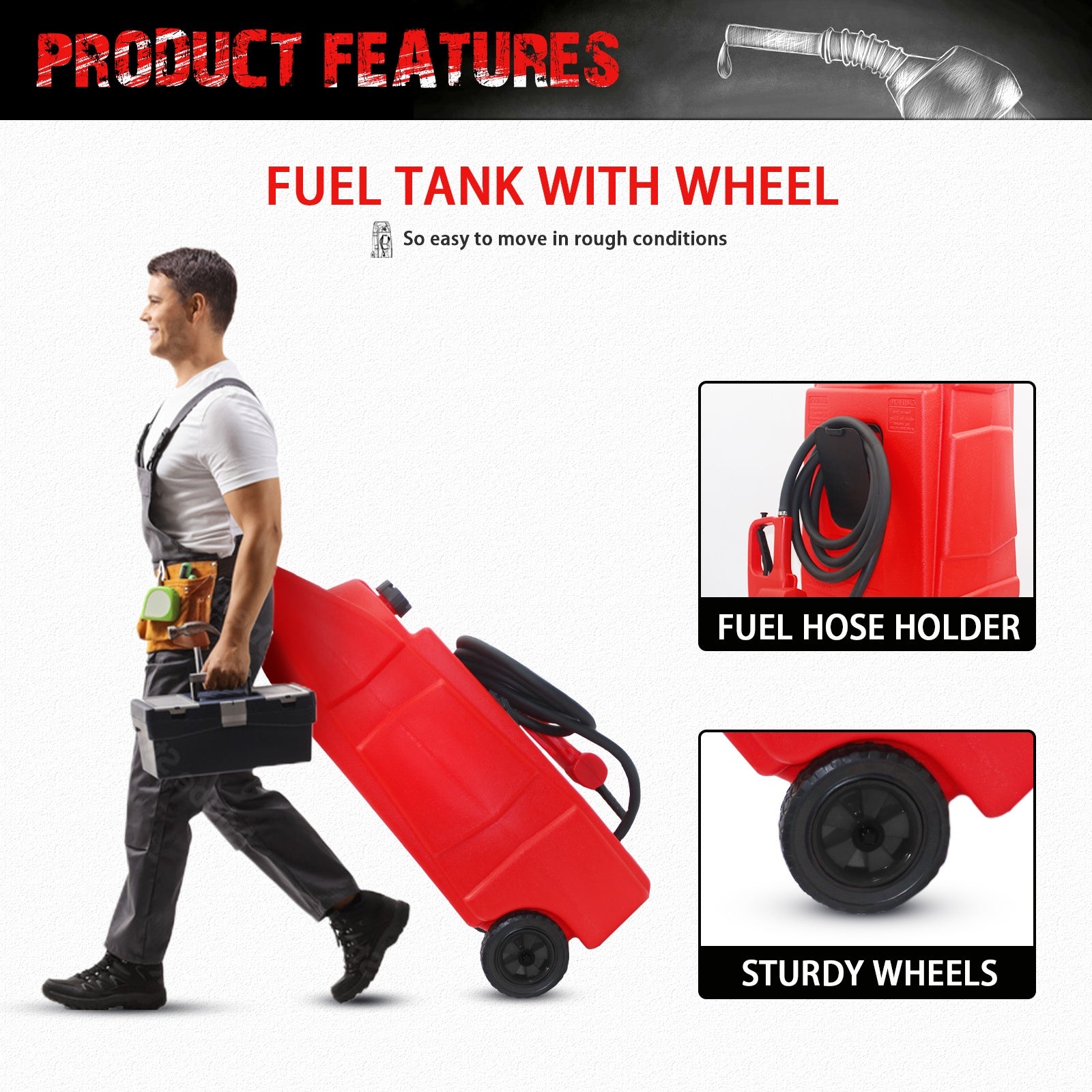 34 Gallon Gas Caddy With Wheels, Fuel Transfer Tank Gasoline Diesel Can,Fuel Storage Tank For Automobiles ATV Car Mowers Tractors Boat Motorcycle(Red) - Premium Other Accessories from Rapidvehicles - Just $463.99! Shop now at Rapidvehicles