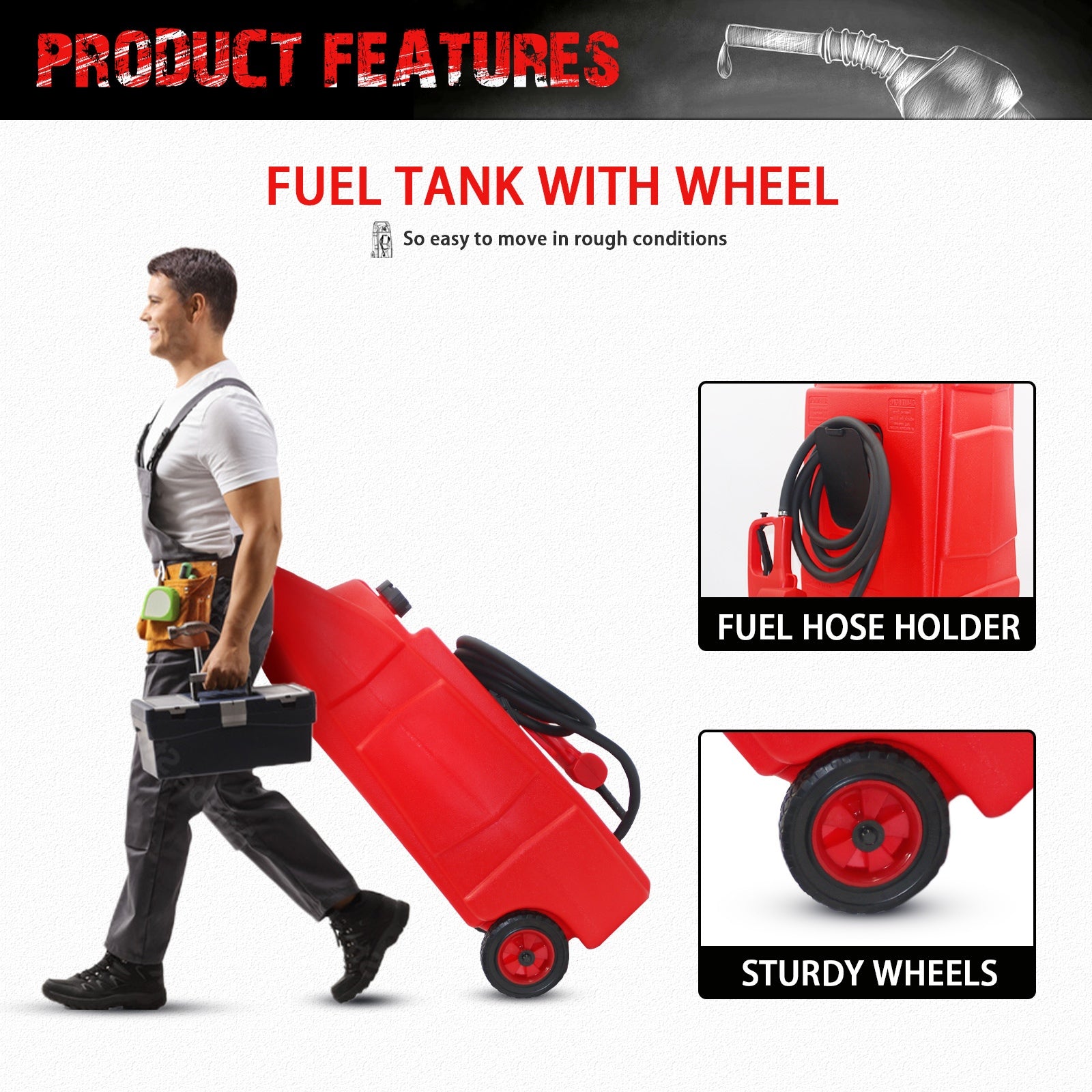 15 Gallon Gas Caddy With Wheels, Fuel Transfer Tank Gasoline Diesel Can,Fuel Storage Tank For Automobiles ATV Car Mowers Tractors Boat Motorcycle(Red) - Premium Other Accessories from Rapidvehicles - Just $239.99! Shop now at Rapidvehicles