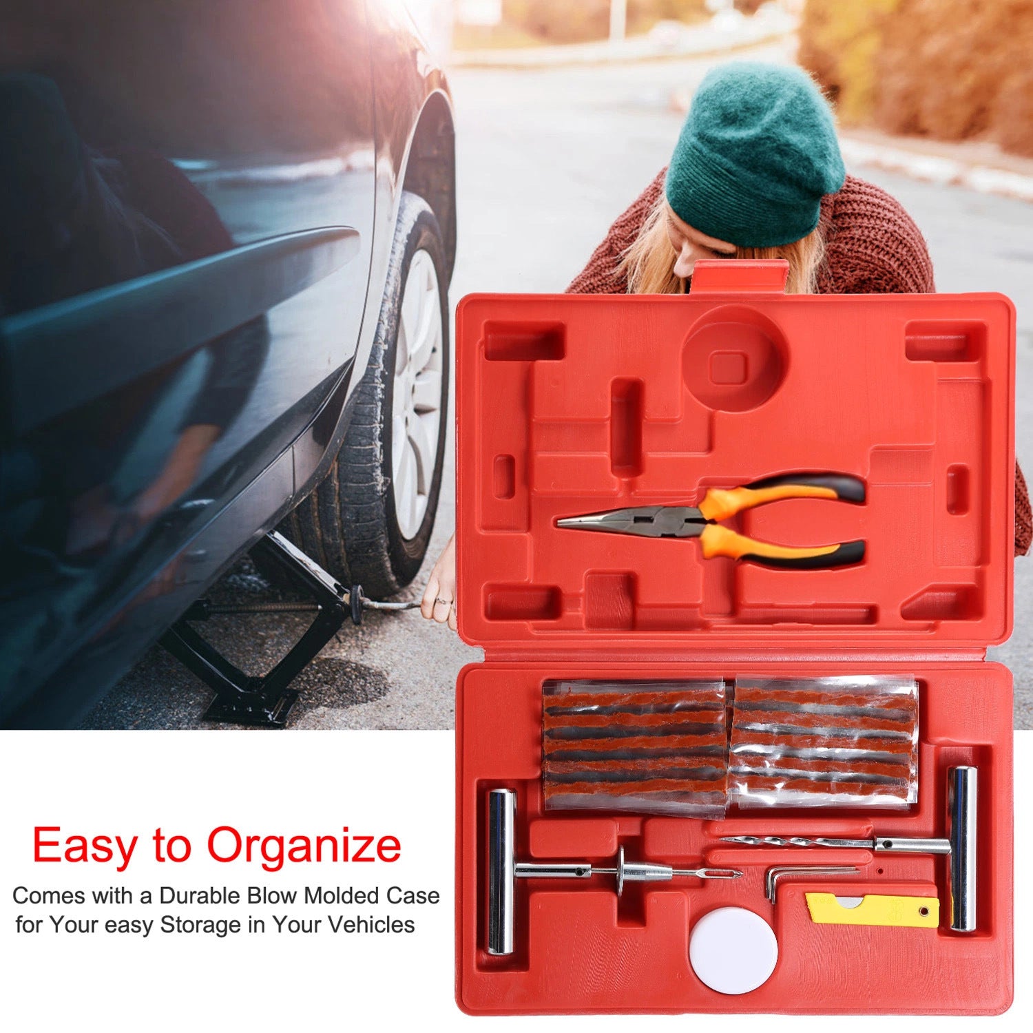 iMounTEK 58 Pcs Universal Tire Repair Tools Kit Flat Tire Puncture Repair Tools for Cars Trucks - Premium Tire Repair Tools from Rapidvehicles - Just $33.99! Shop now at Rapidvehicles